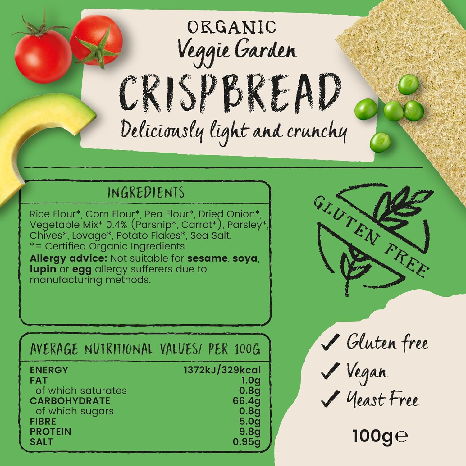 Amisa Bio Veggie Garden Knäckebrot Glutenfrei, 100g