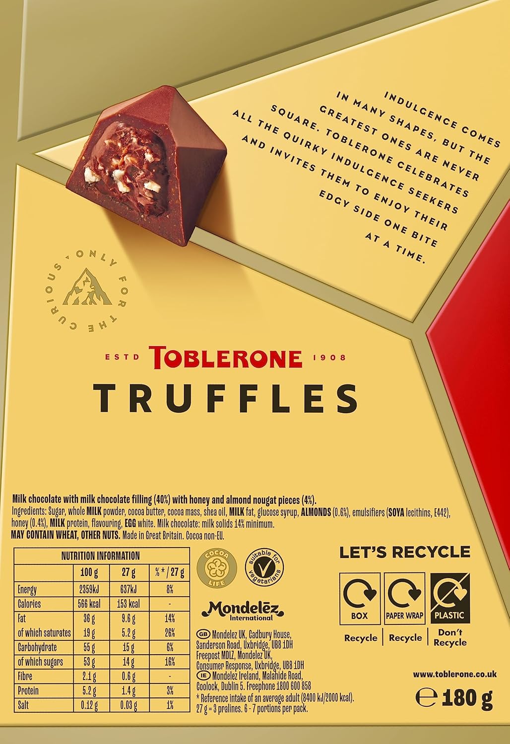 Toblerone Truffles Milk Chocolate with Honey & Almond Nougat 180g 4