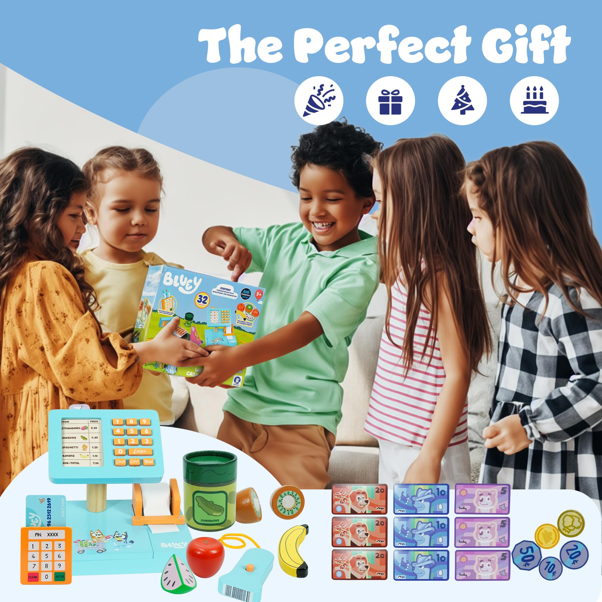 Bluey Cash Register - 32-Piece Pretend Play Checkout Toy with Sounds & Scanner 6