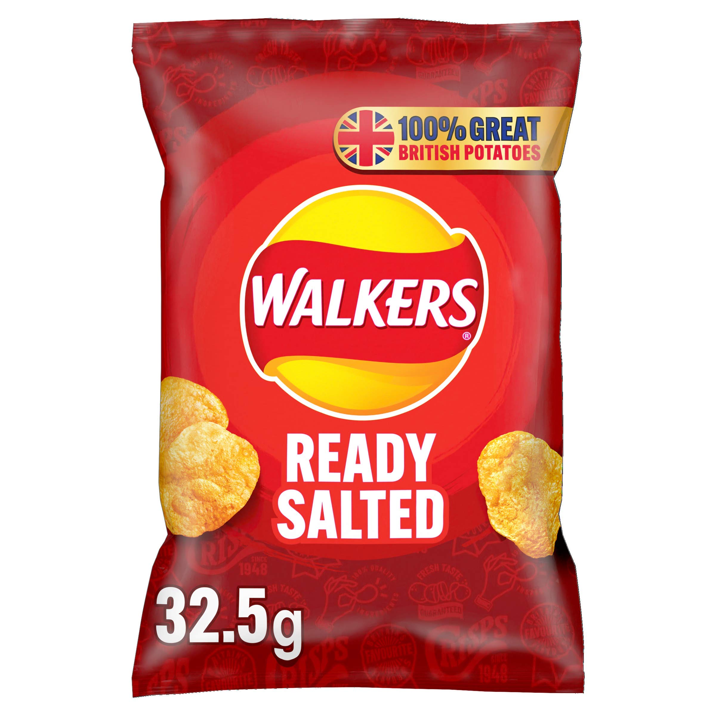 Walkers Ready Salted Crisps - Made with 100% British Potatoes | 32g Bag | Suitable for Vegetarians 1