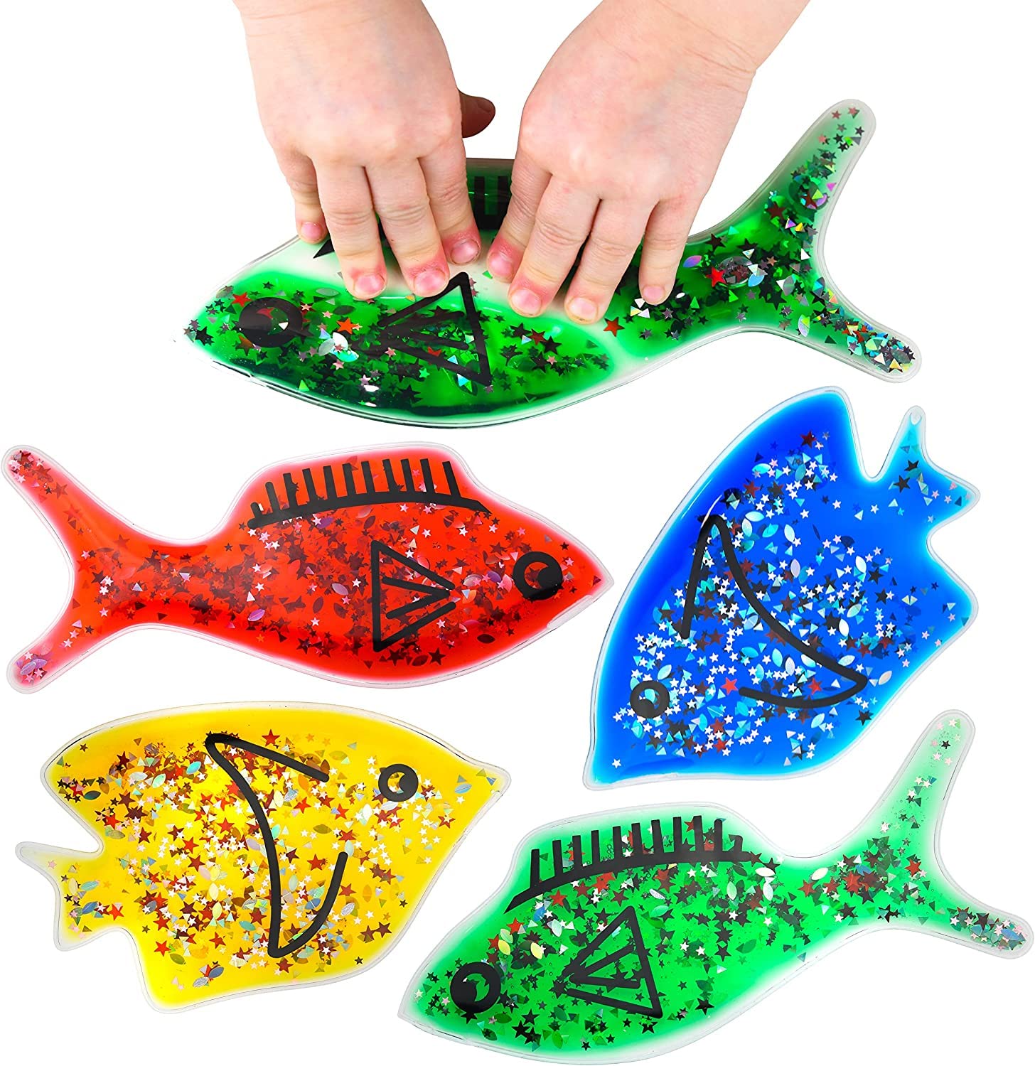 Gel Squidgy Sparkle Sensory Fish Fidget Toys - 4 Pack for Tactile Play 1