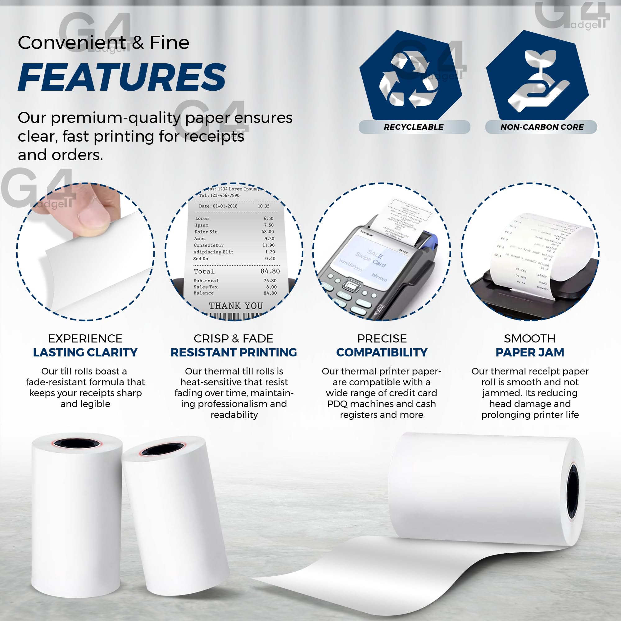 G4GADGET Thermal Paper Till Rolls - 5 Pack, 57mm x 40m for Cash Registers & Credit Card Machines 4