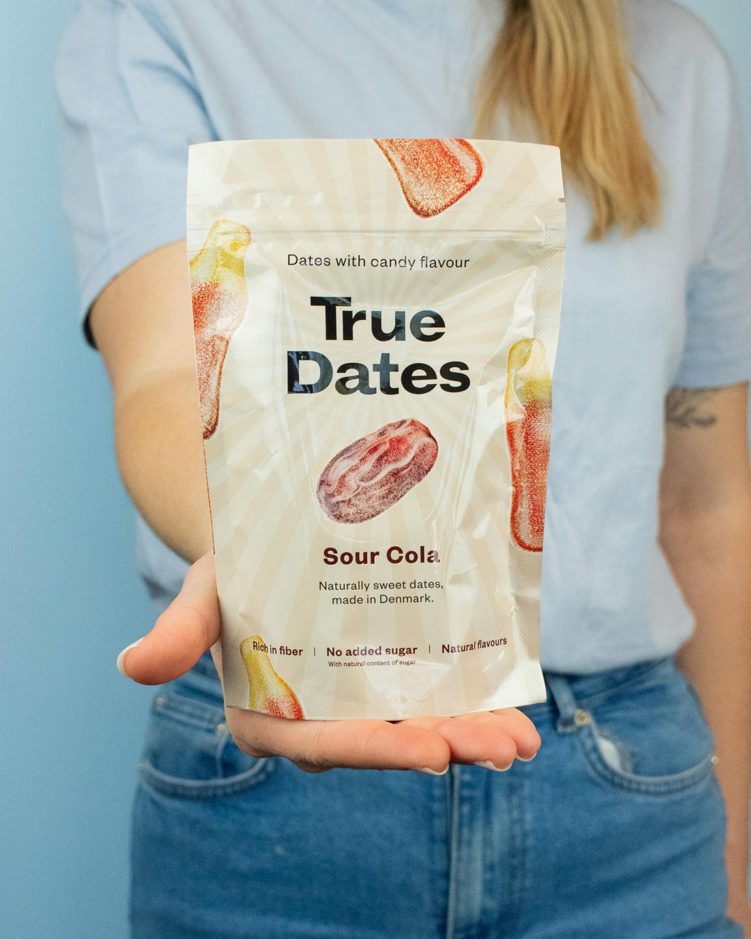 True Gum - Sour Cola True Dates Candy Coated Snack | No Added Sugar, Vegan, Palm Oil Free | 100 g