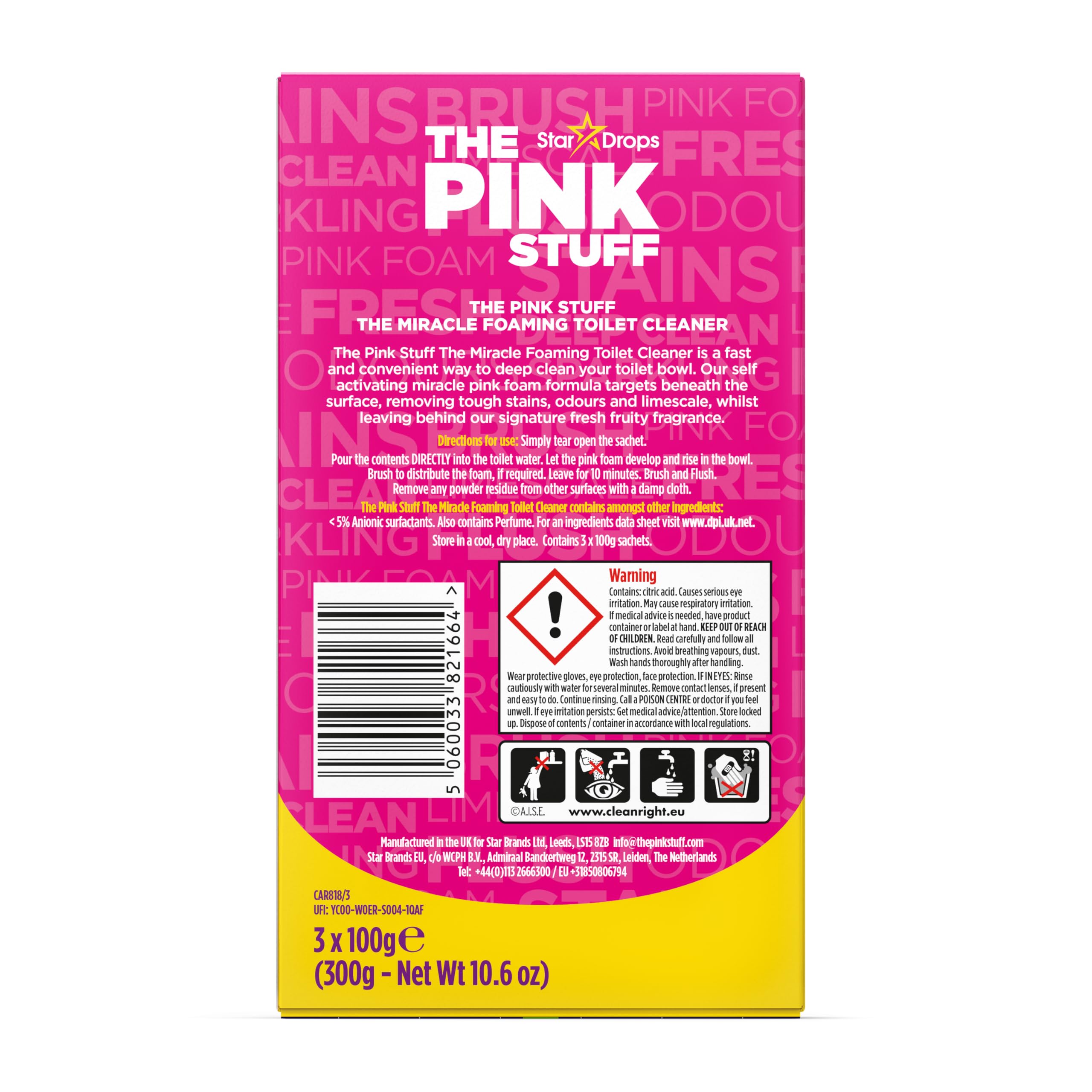 THE PINK STUFF Miracle Power Foaming Toilet Cleaner - Deep Cleaning Powder, Fruit Scent, 300g 6