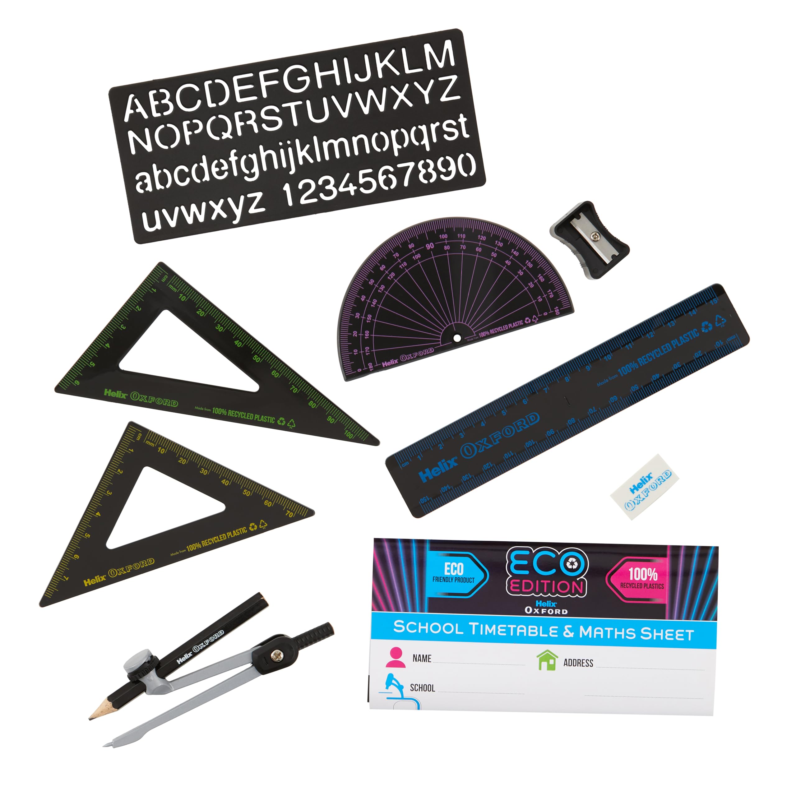 Helix Oxford Cyber Eco Maths Set - 9 Piece Geometry Set with Recycled Contents | Metal Tin | Model 170556 3