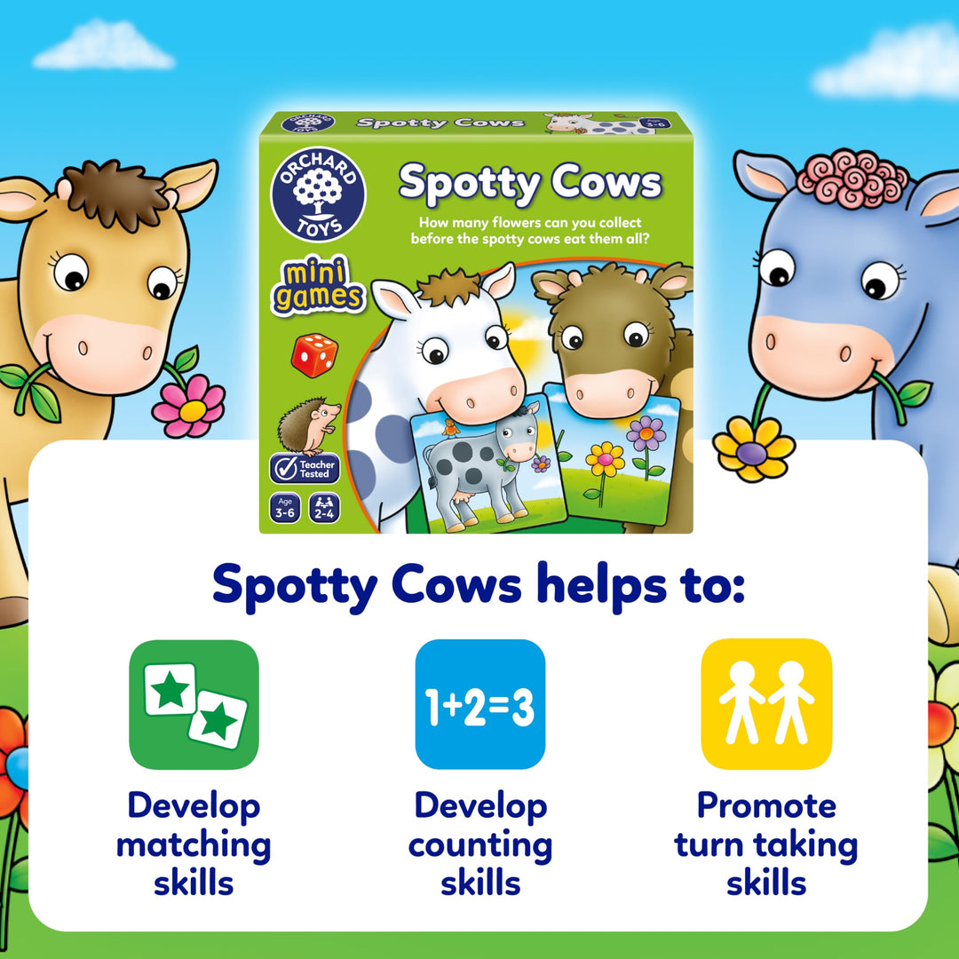 Orchard Toys Spotty Cows Mini Game – Number Matching Dice Game for Kids
