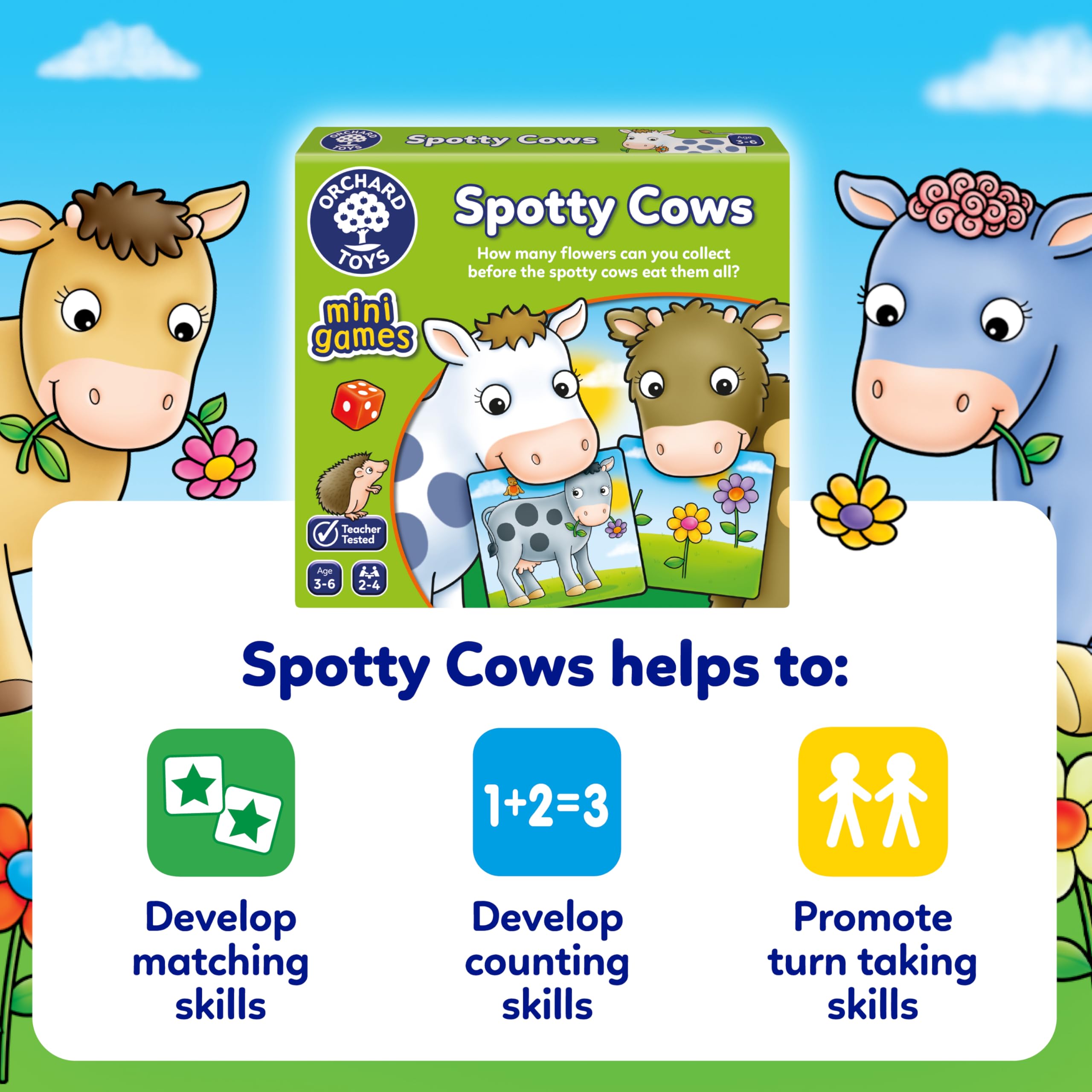 Orchard Toys Spotty Cows Mini Game – Number Matching Dice Game for Kids 3