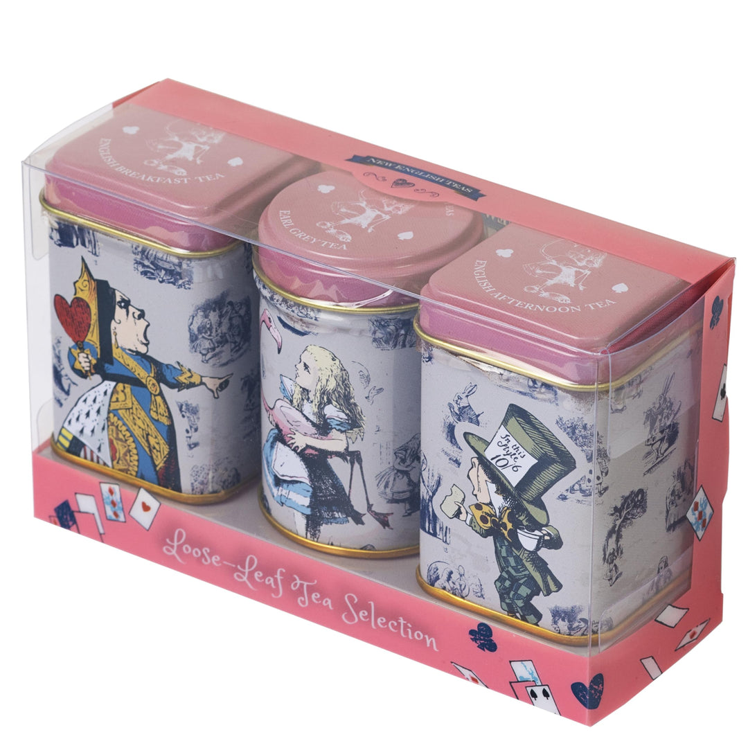 New English Teas - Alice in Wonderland Pink 3x Mini Tea Tins with 3 Blends