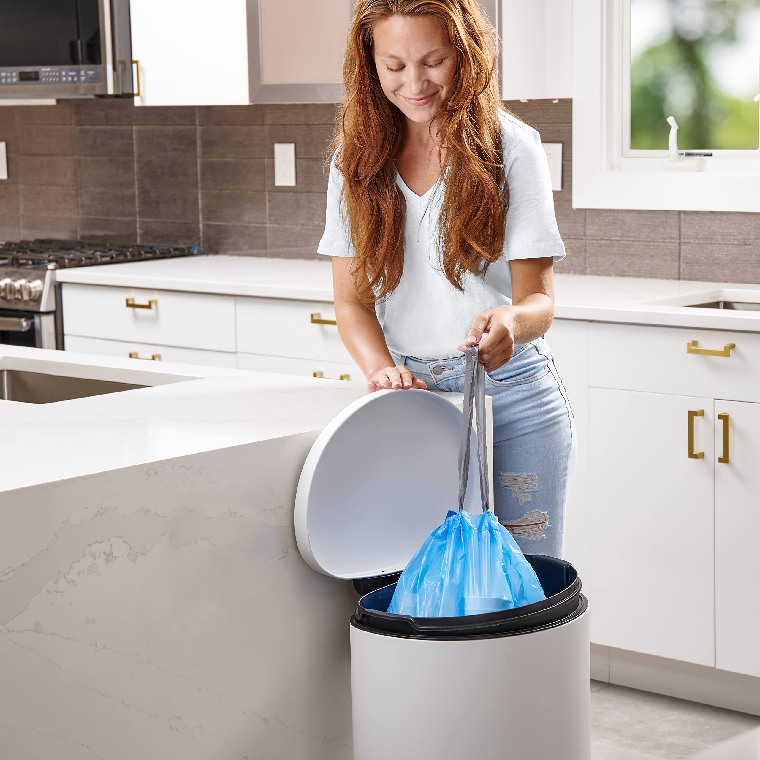 Plasticplace Custom Fit Trash Bags - Tear Resistant 1.2 Mil | Drawstring Closure | 100 Count Blue Bags 2