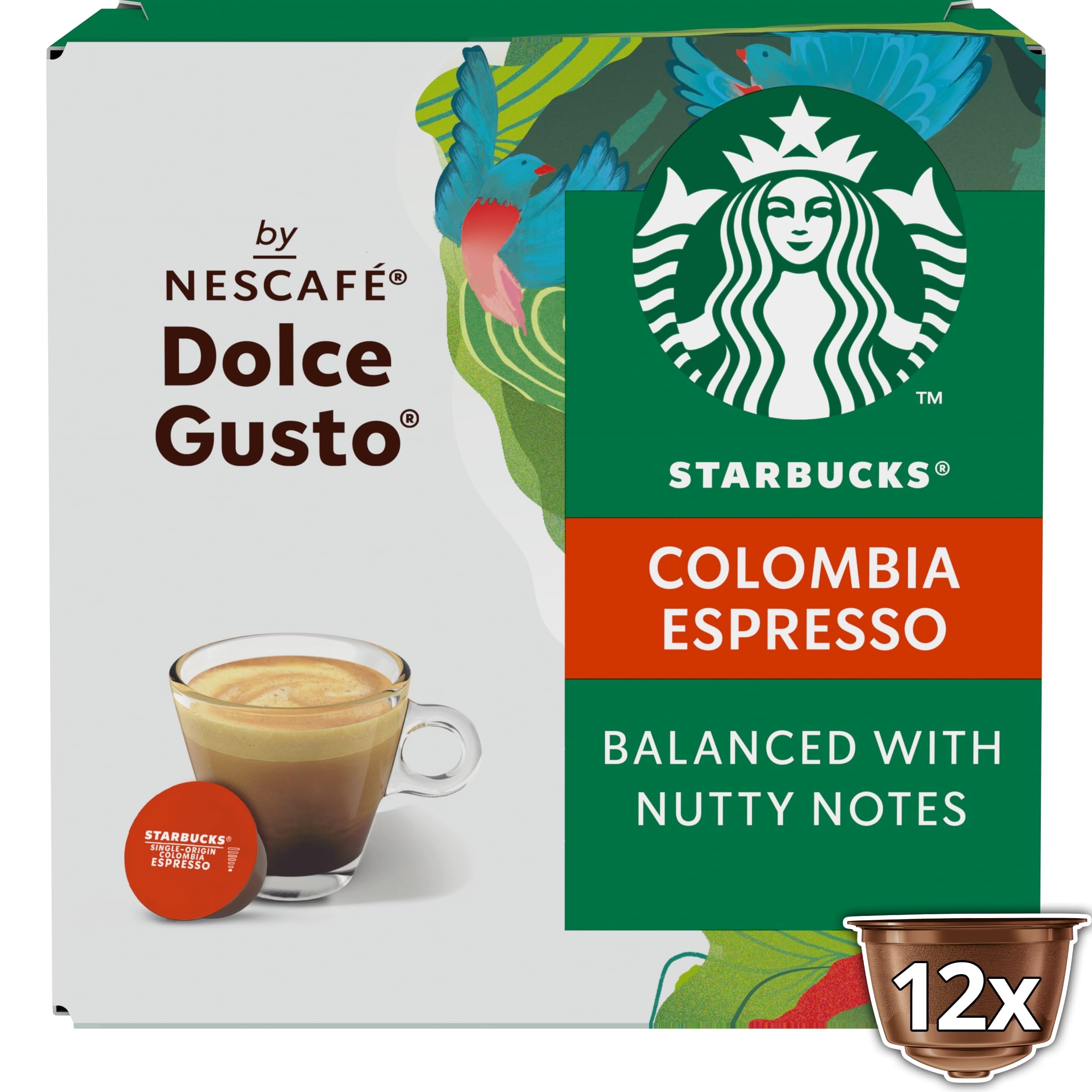 STARBUCKS Colombia Medium Roast Espresso Coffee Pods for NESCAFÉ Dolce Gusto | 72 Capsules (6 x 12)