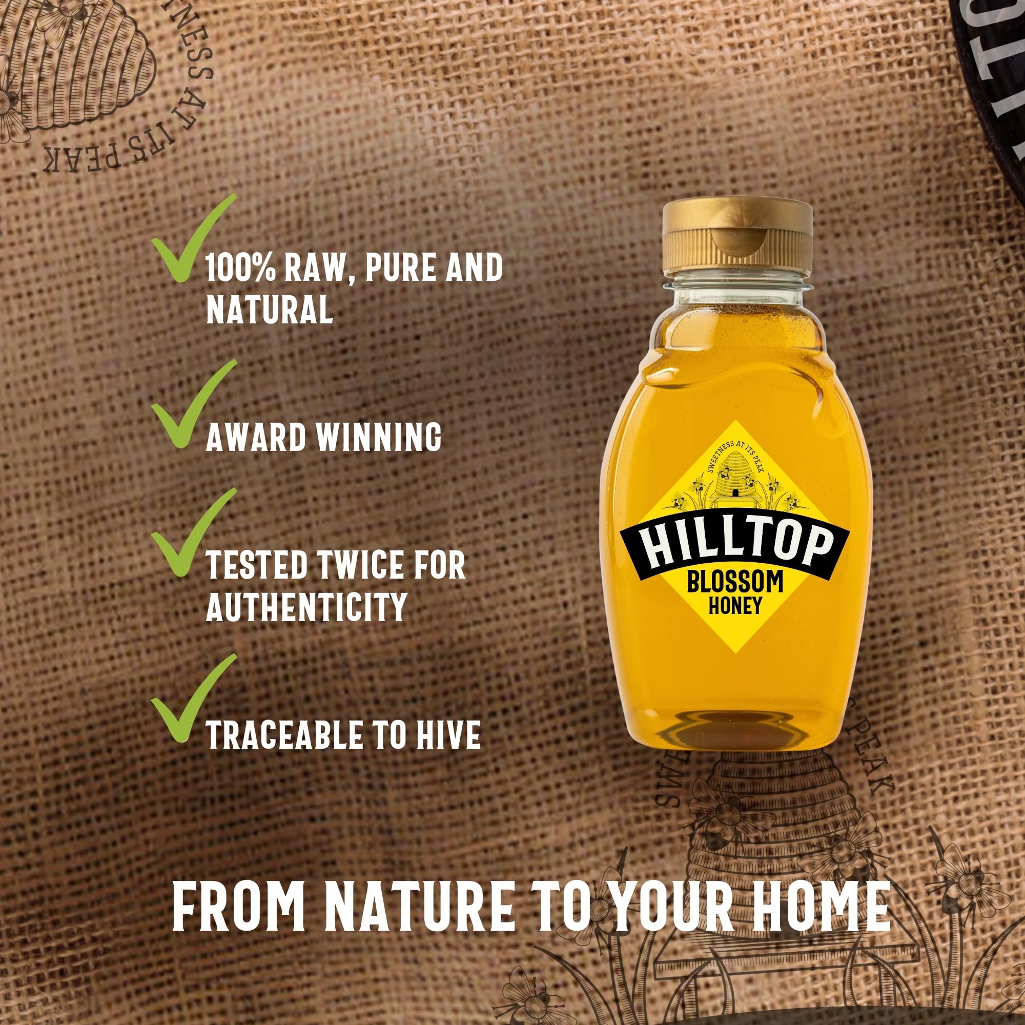 Hilltop Honey Blossom Honey - Pure Natural Honey | 340g Squeezy Bottle