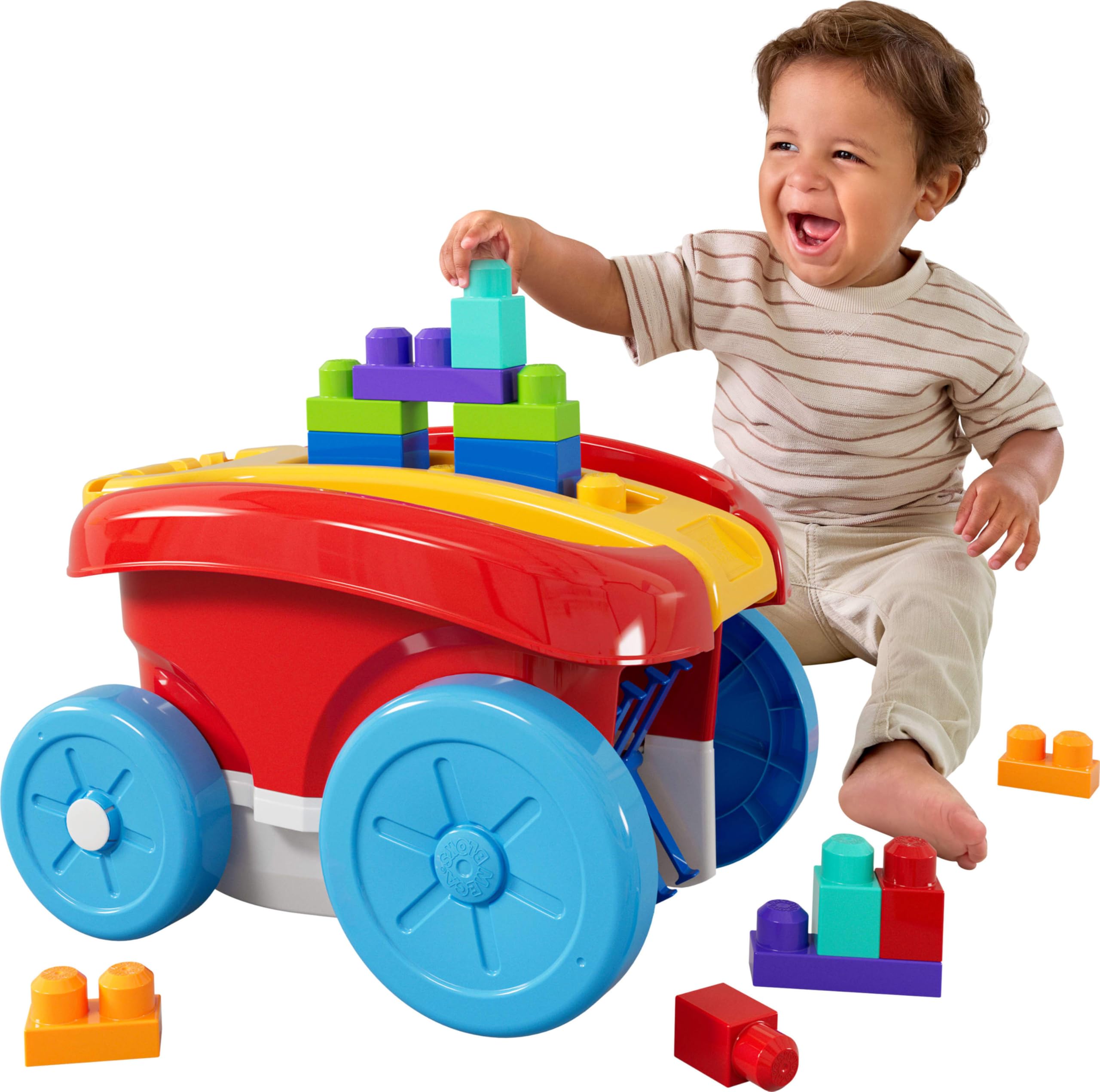 MEGA BLOKS First Builders Toddler Building Toy - Block Scooping Pull Wagon with 20 Big Building Blocks for Ages 1+ 1