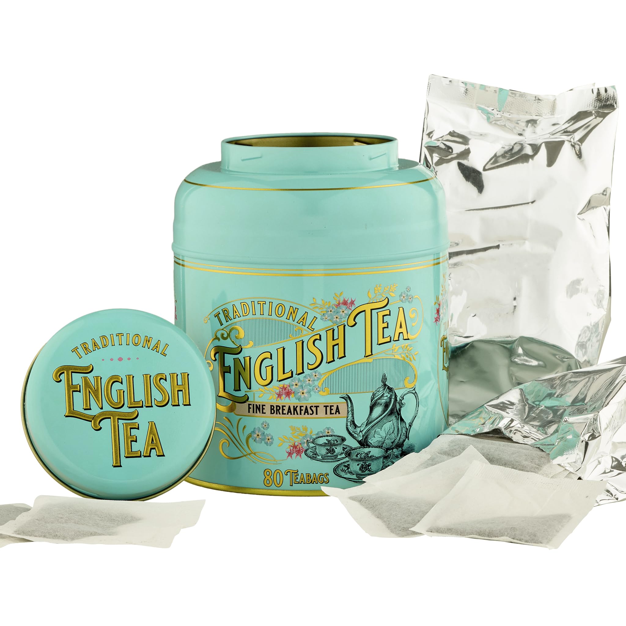 New English Teas Vintage Victorian Mint-Green Tea Caddy with 80 English Breakfast Teabags 4