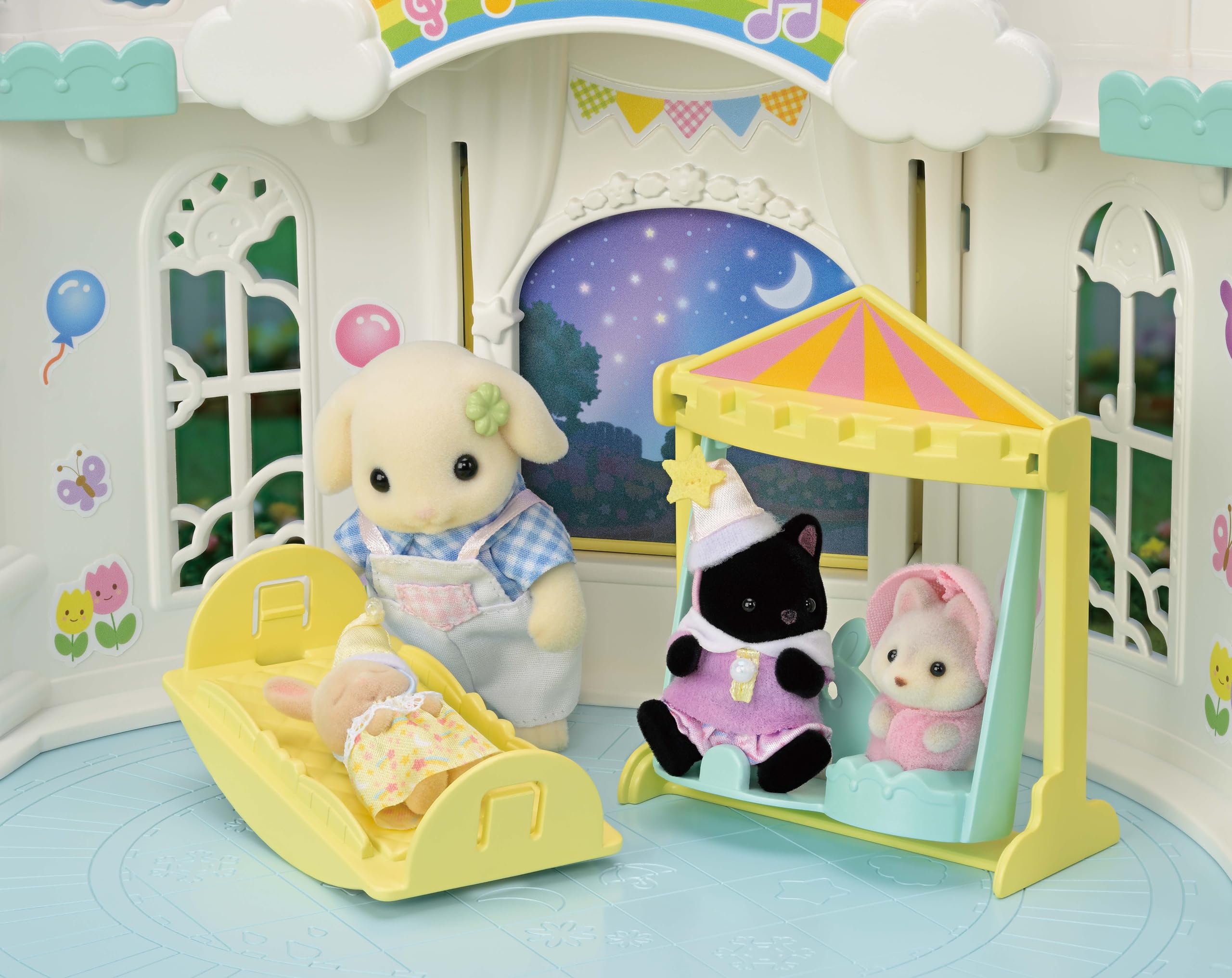 Sylvanian Families Sunny Castle Nursery Playset - Interactive Weather Feature | Includes Flora Rabbit Baby | Ages 3+ 3