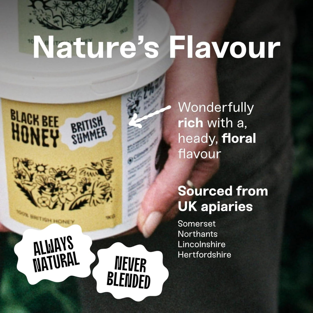 British Summer Honey - Pure and Natural, Single-Origin, Unpasteurised, 1 kg Plastic Tub