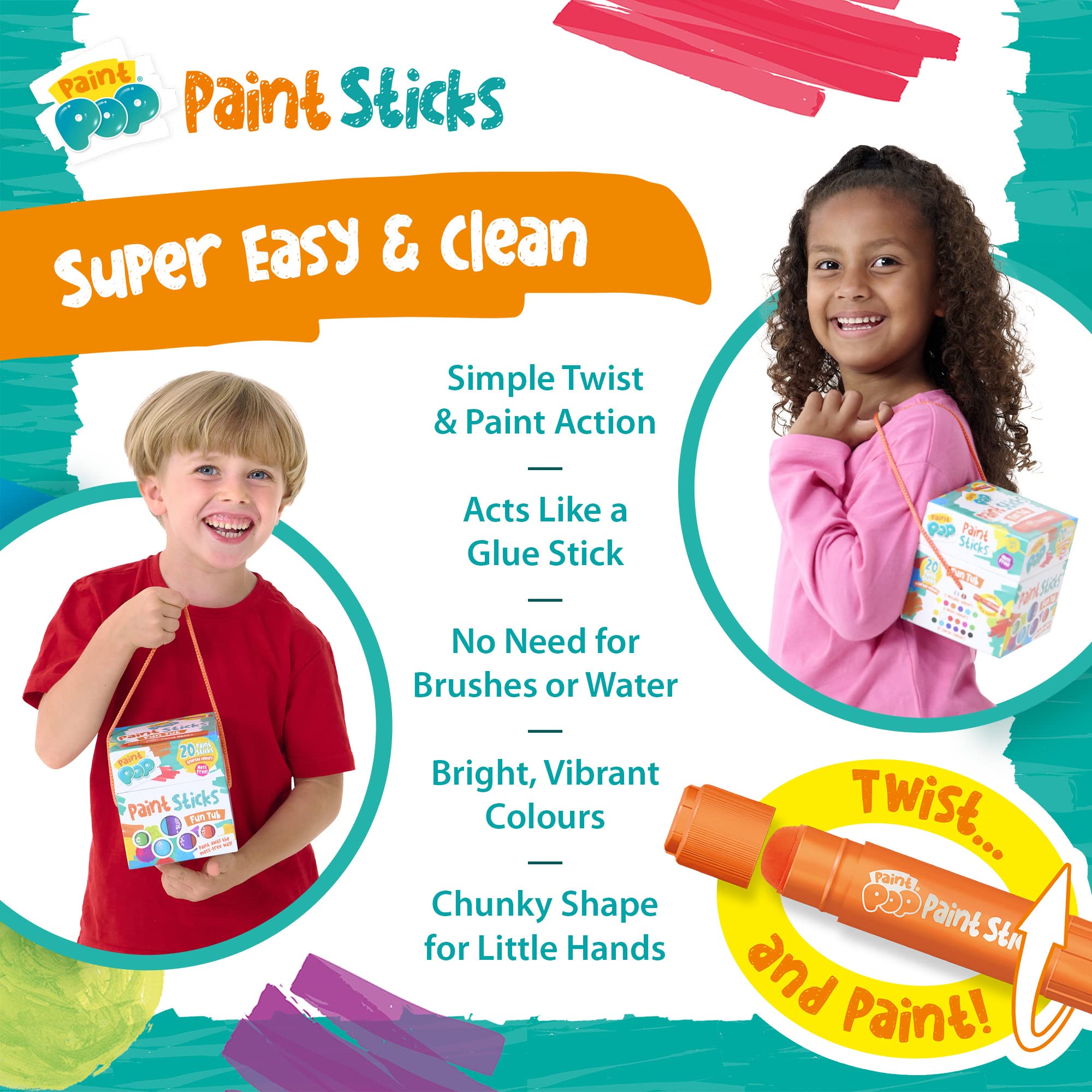 Paint Pop Paint Sticks - 20 Pack Assorted Colours | Mess-Free, Fast Drying, Twist & Paint Action 4