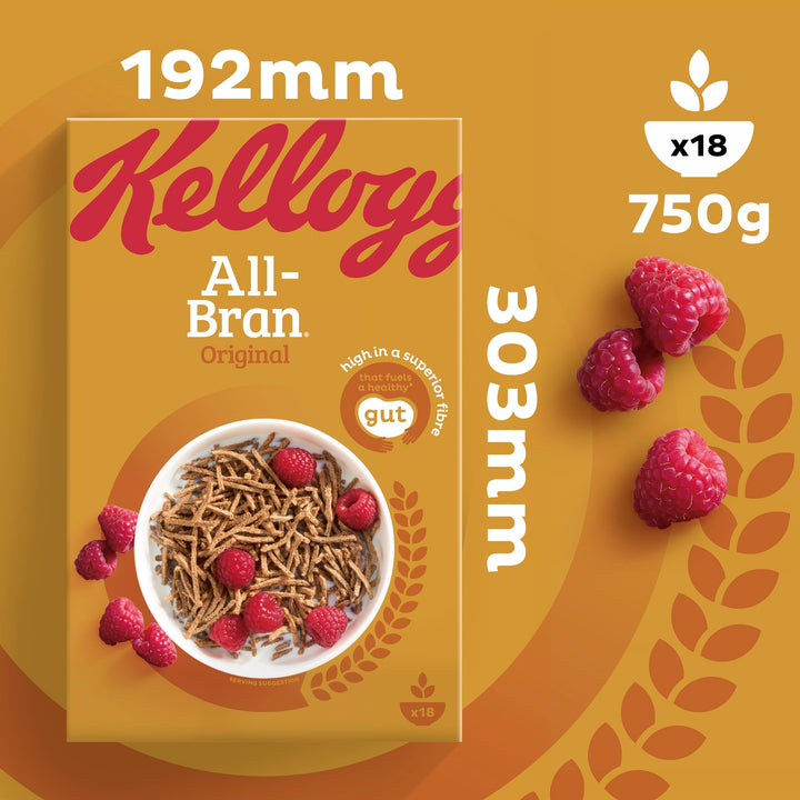 Kellogg's All-Bran Breakfast Cereal Box, 750g - High Fibre Whole Grain Cereal with Natural Wheat Bran