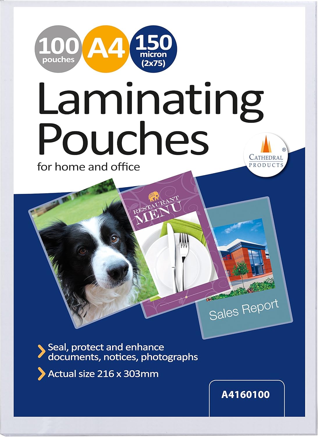 Cathedral Laminating Pouches 150 Micron, 100 Pack, A4