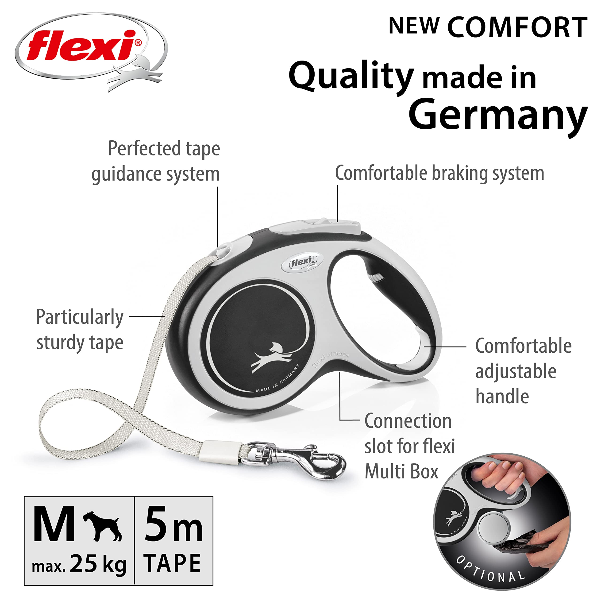 flexi New Comfort Tape Retractable Dog Lead - 5m | Up to 25kg | Black 2