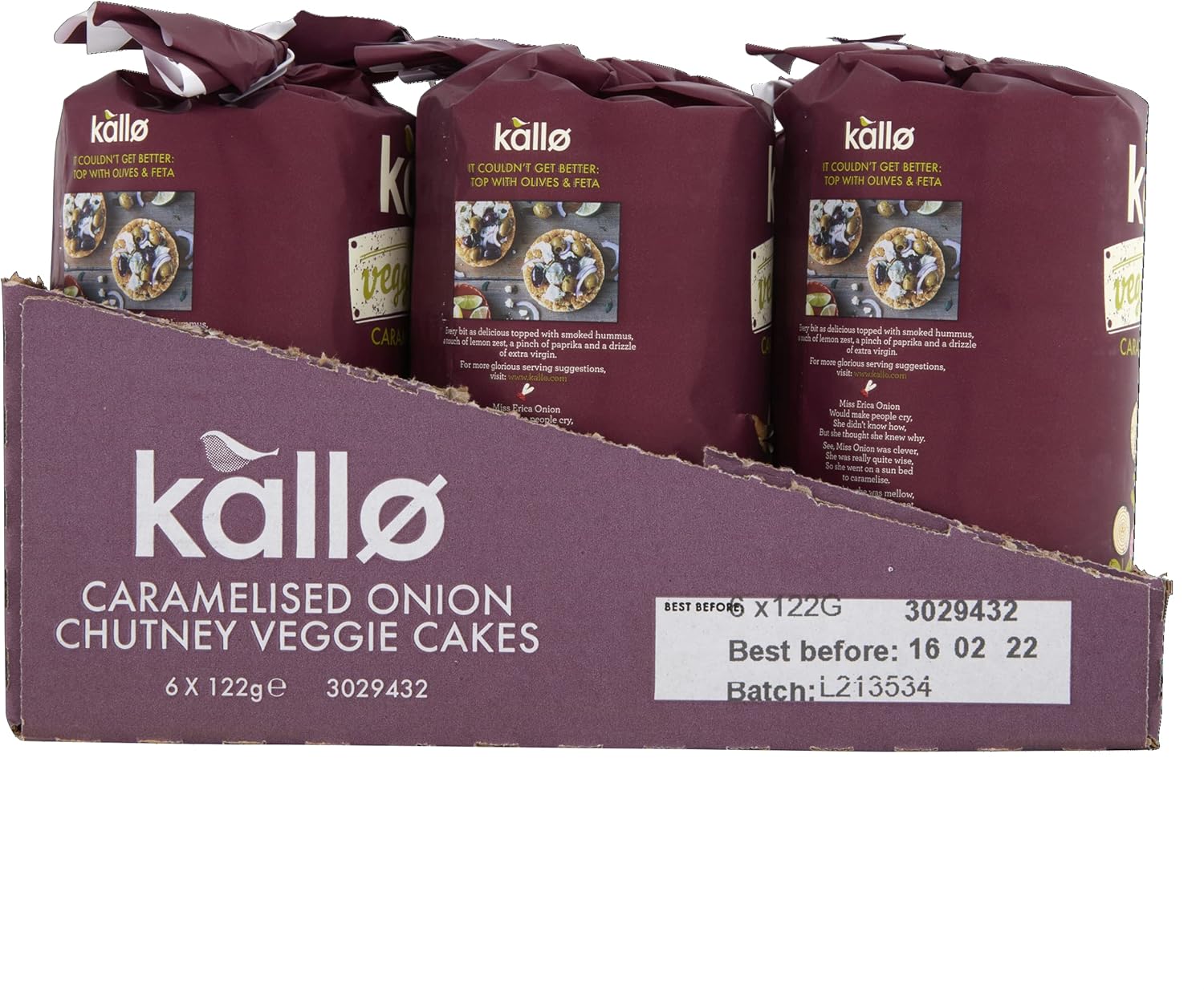 Kallo Veggie Cakes, Caramelised Onion, 6 x 122g 9