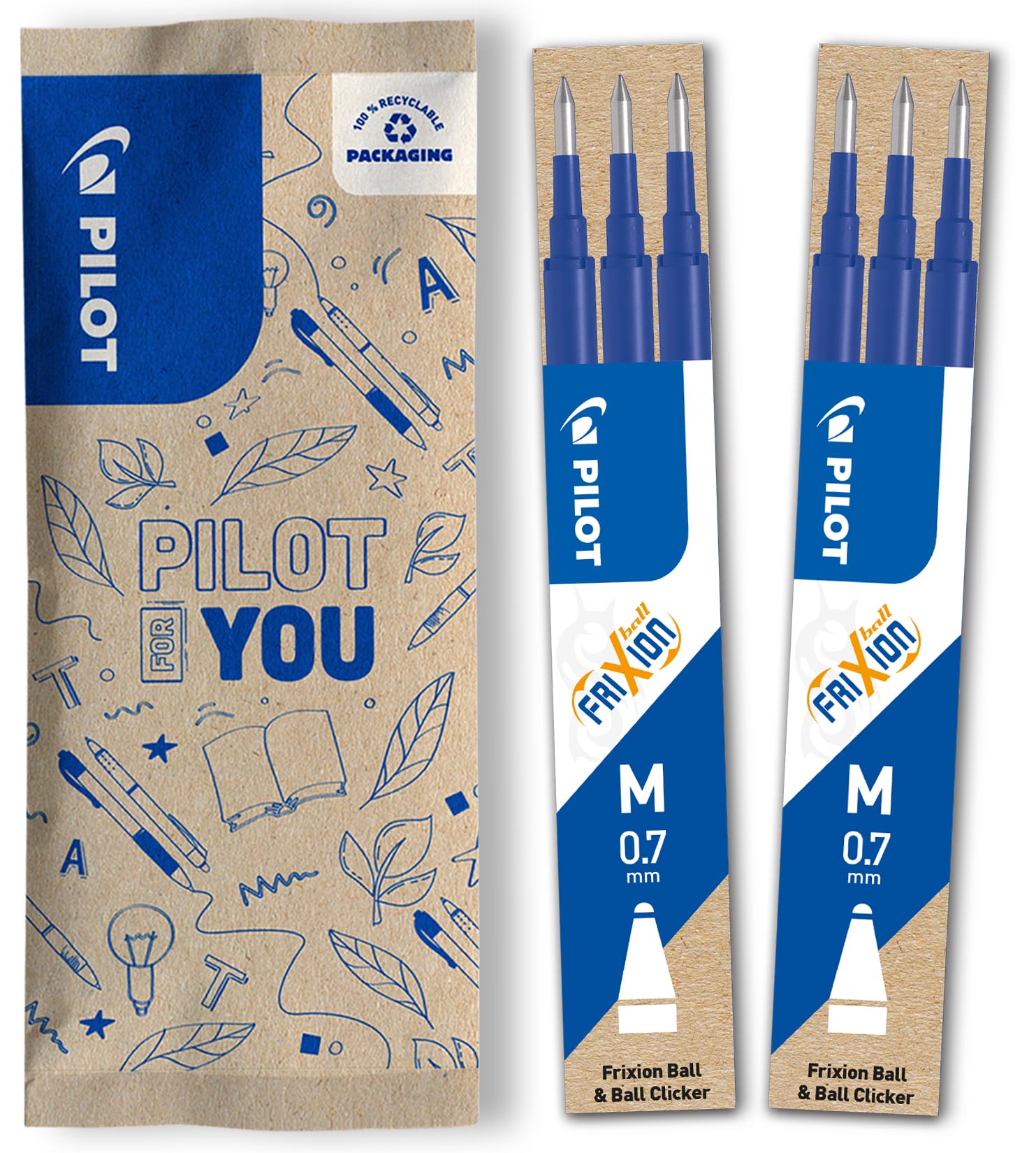 PILOT FriXion Rollerball Refill - 0.7mm Tip, Blue Ink | Pack of 6 1