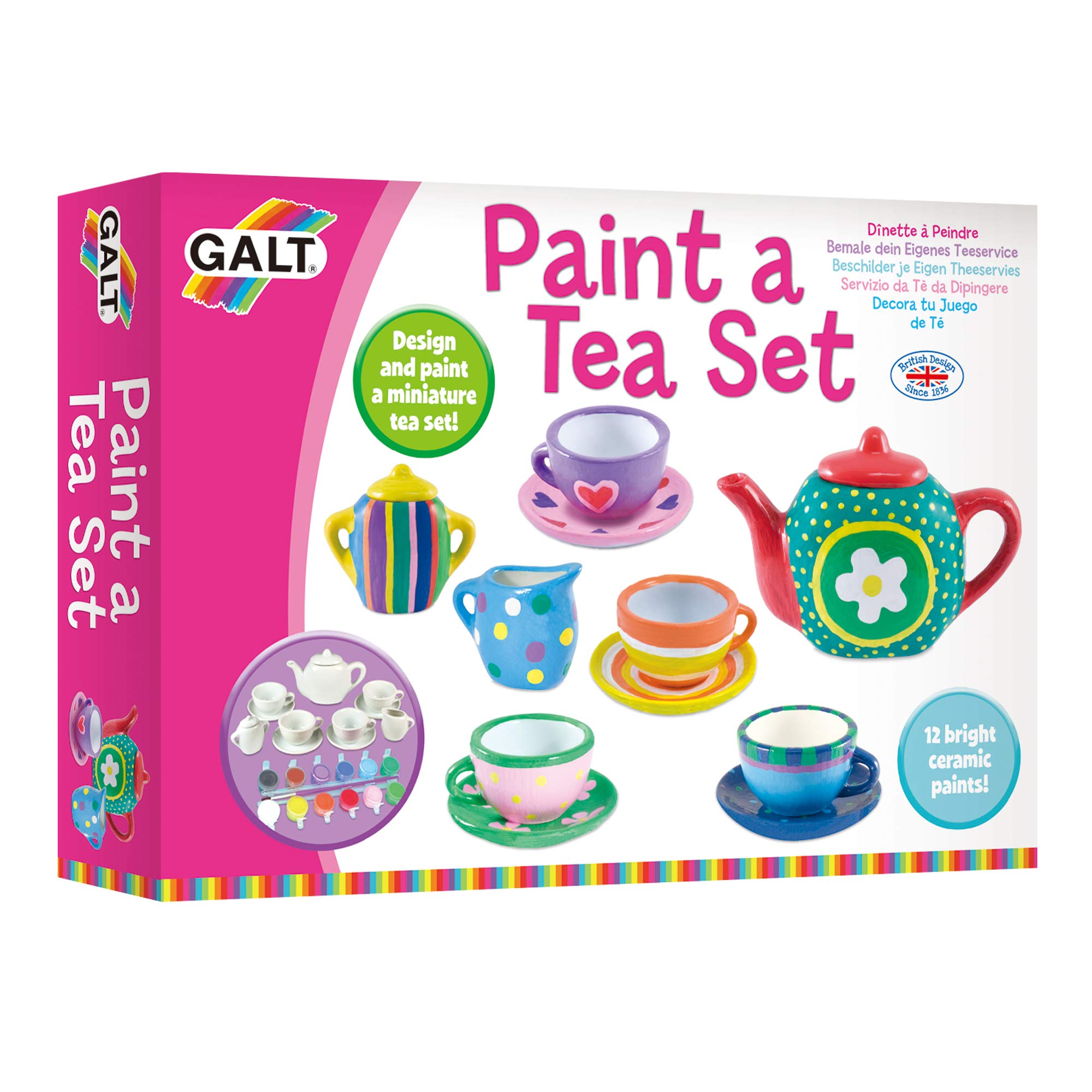Galt Paint a Tea Set Craft Kit - 11 Pc Mini Tea Party Set with 12 Ceramic Paints | Ages 5+