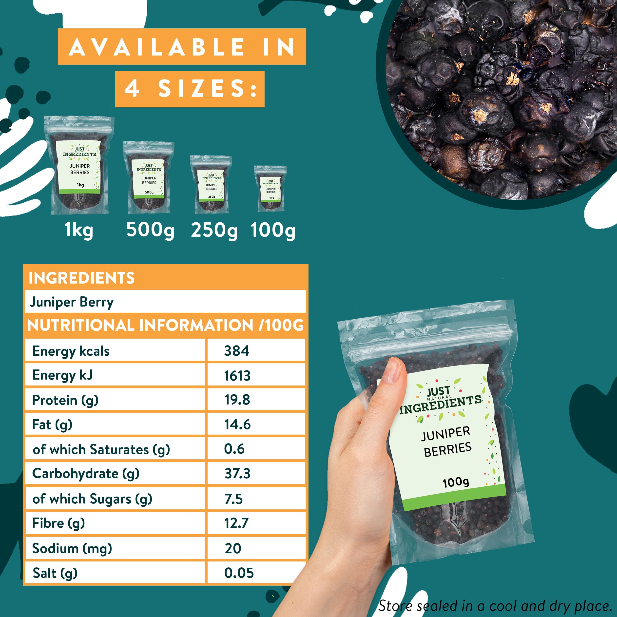 JustIngredients Juniper Berries - Bold Piney Flavour | 100g | Dried Berries 3