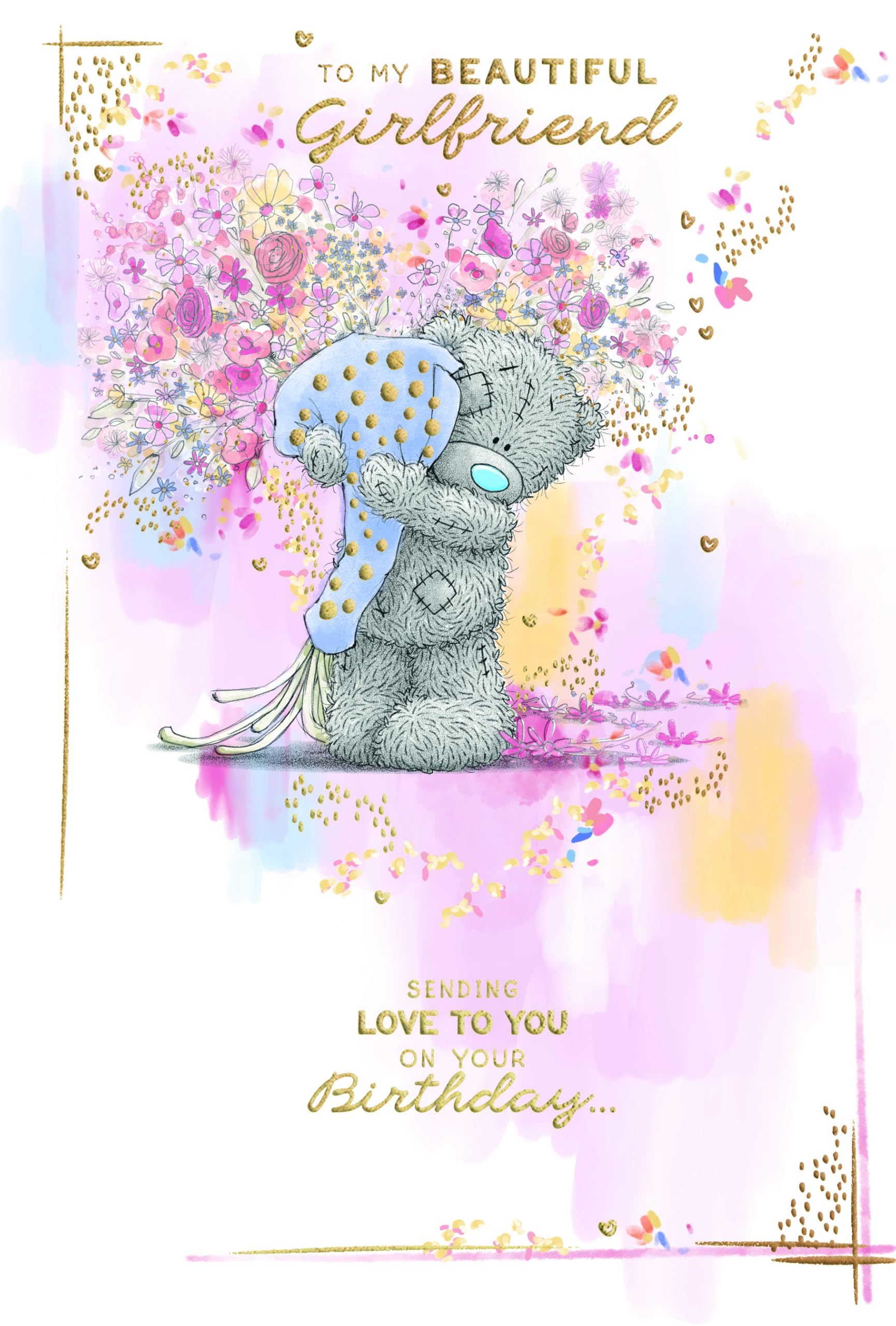 Me To You Tatty Teddy Birthday Card for Girlfriend | Gold Foil Finish | 15.2 x 22.8 cm