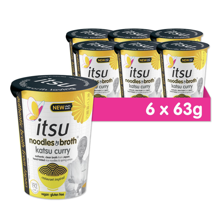 Itsu Katsu Curry Instant Noodles & Broth Pot 63g - Pack of 6 | Gluten Free | Vegan | Quick-to-Make Meal