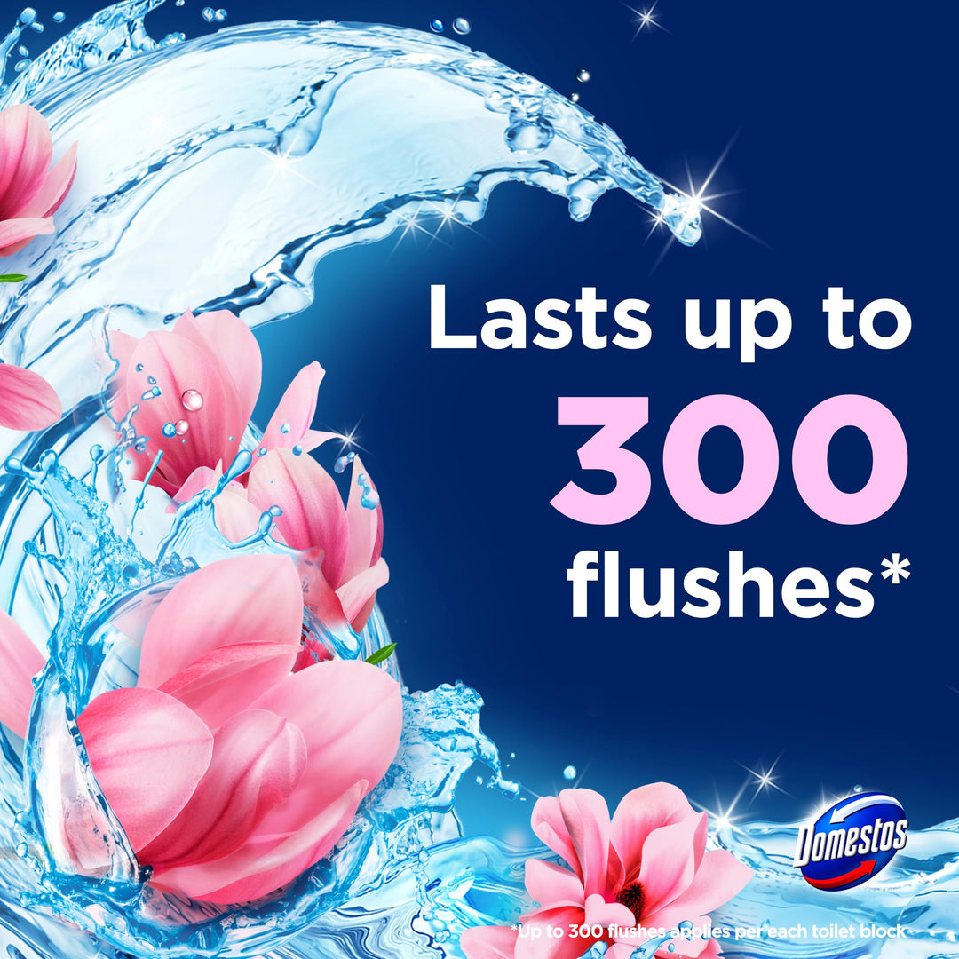 Domestos Power 5 Magnolia Toilet Rim Block - Long-Lasting Toilet Freshener for Up to 300 Flushes