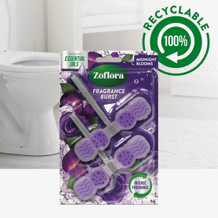 Zoflora Midnight Blooms Toilet Rim Blocks (Pack of 2) - Continuous Freshness with Essential Oils