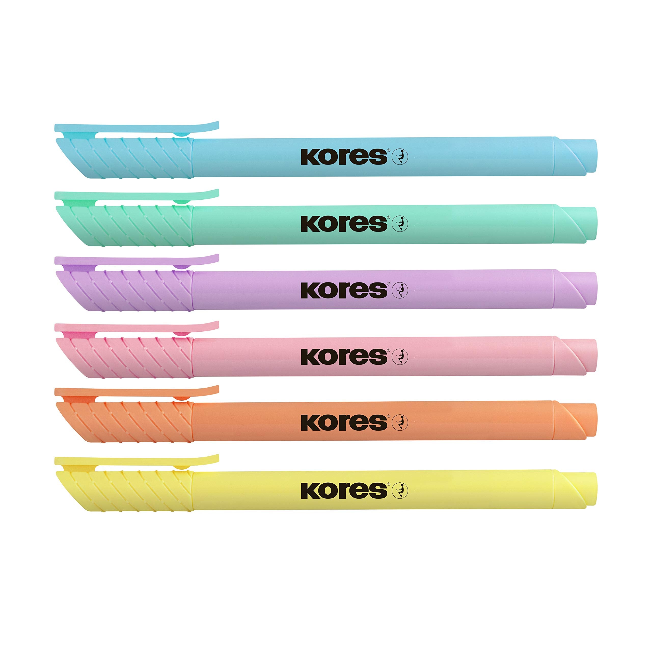 Kores High Liner Pastel Highlighter Pens - Water-Based Ink, Chisel Tip, Pack of 6 6