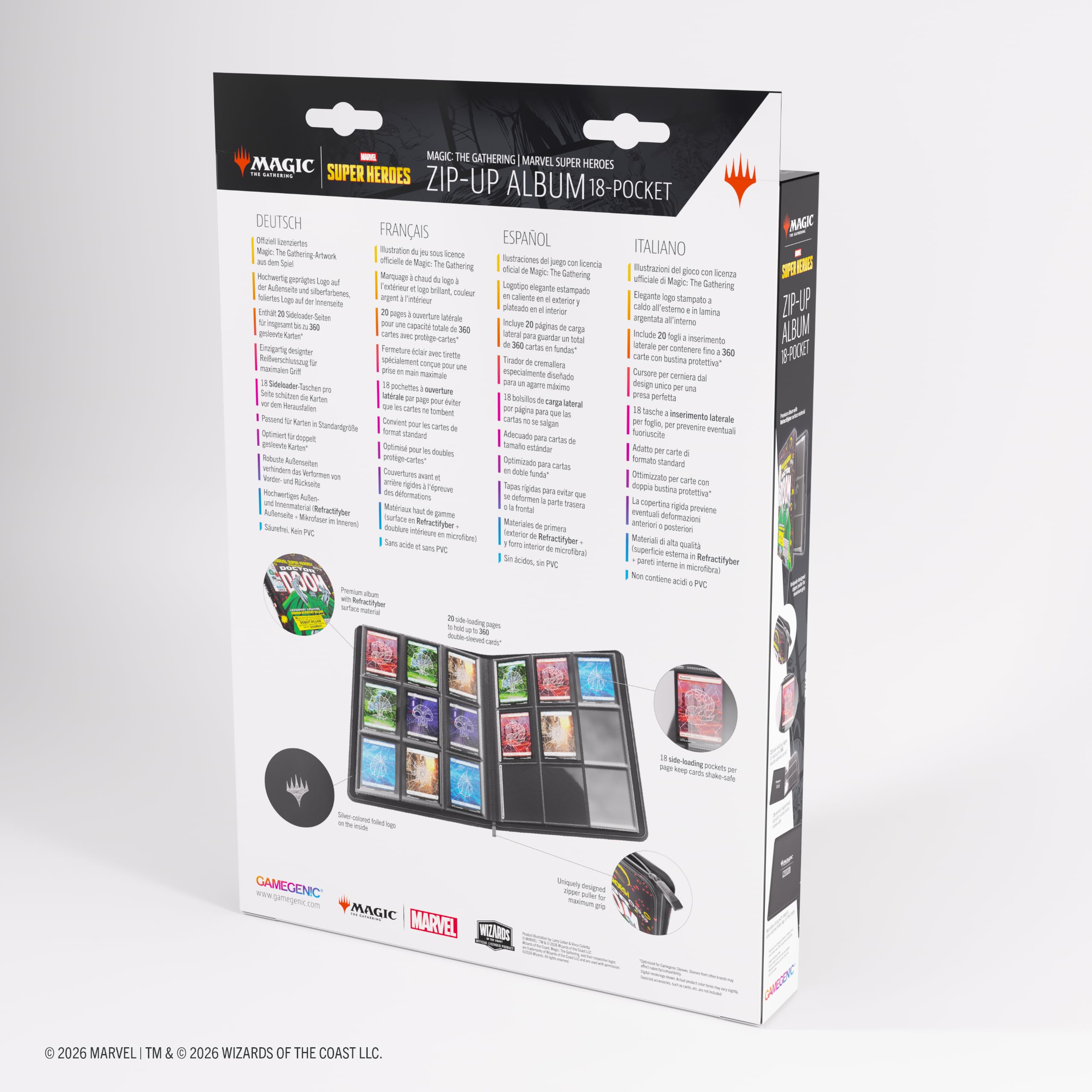 Gamegenic Marvel Super Heroes Zip-Up Album - Holds 360 Cards | Side-Loading Pockets | Multicolor 7