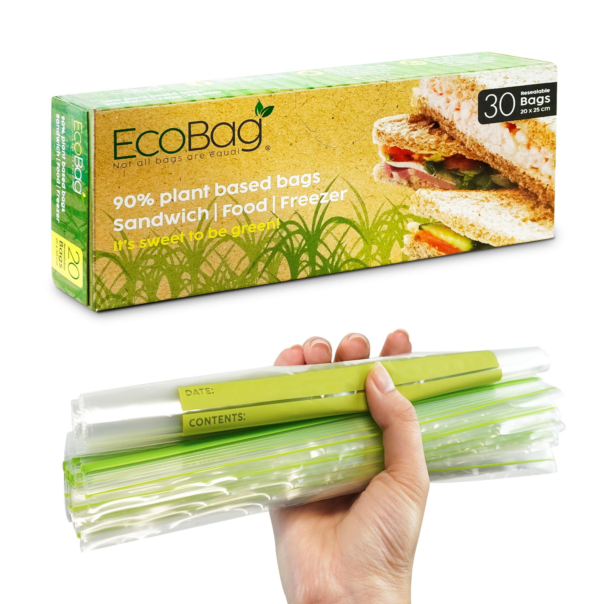 EcoBag 30 Pack Reusable Freezer/Sandwich Bags - 4.5L, 35 Microns, Clear 1