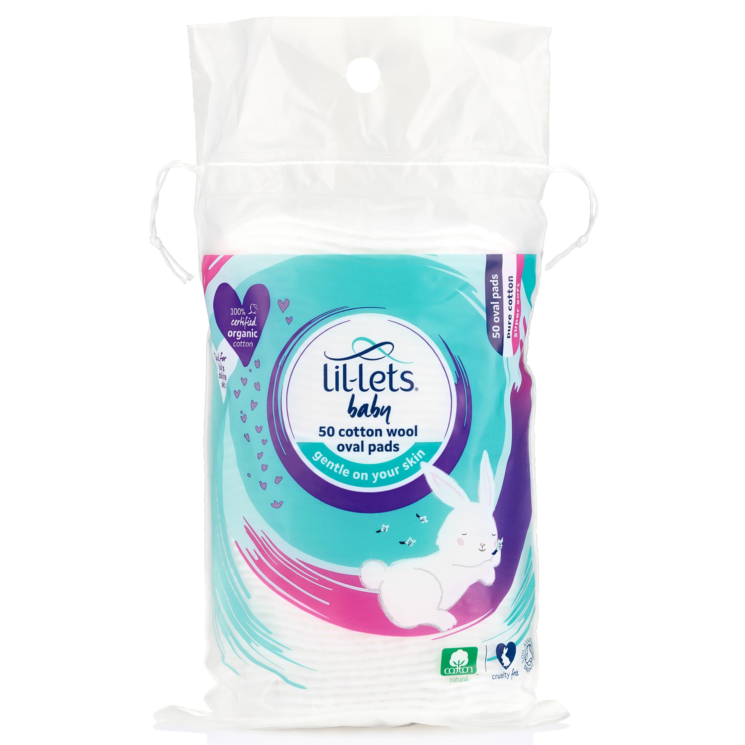 Lil-Lets Baby Cotton Wool Oval Pads - 100% Organic Cotton, Gentle on Newborn Skin, Pack of 50