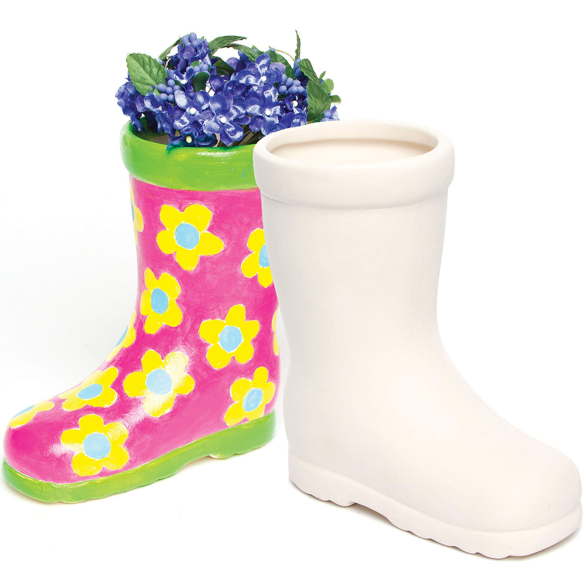 Baker Ross Wellington Boot Ceramic Flowerpots for Kids Crafting, Pack of 2 | Ready to Paint 1
