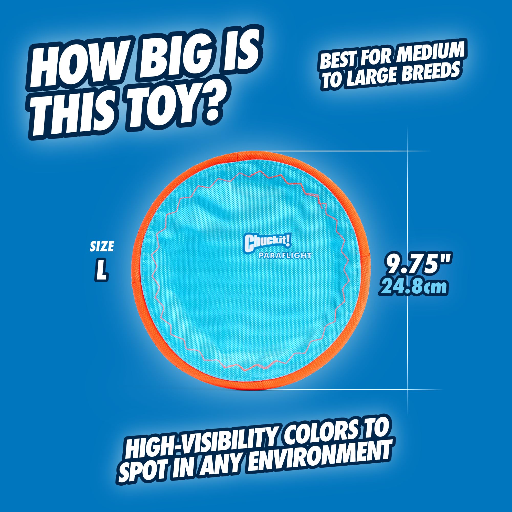 Chuckit! Paraflight Dog Toy - Floating Flying Disc for Fetch Play | Large Size | Durable Polyester 3