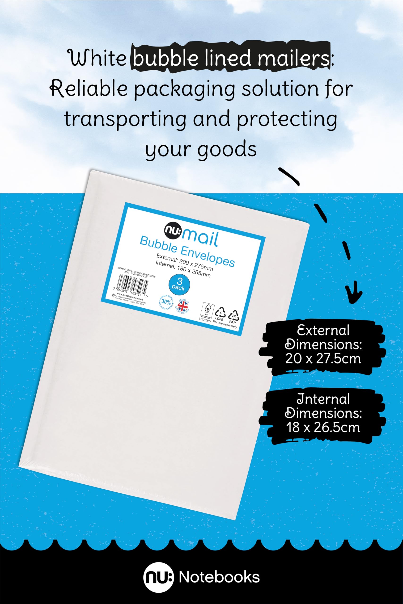nu: Small Padded Bubble Envelope Mailers - 3 Pack | Self Seal | 30% Recycled Lining 2