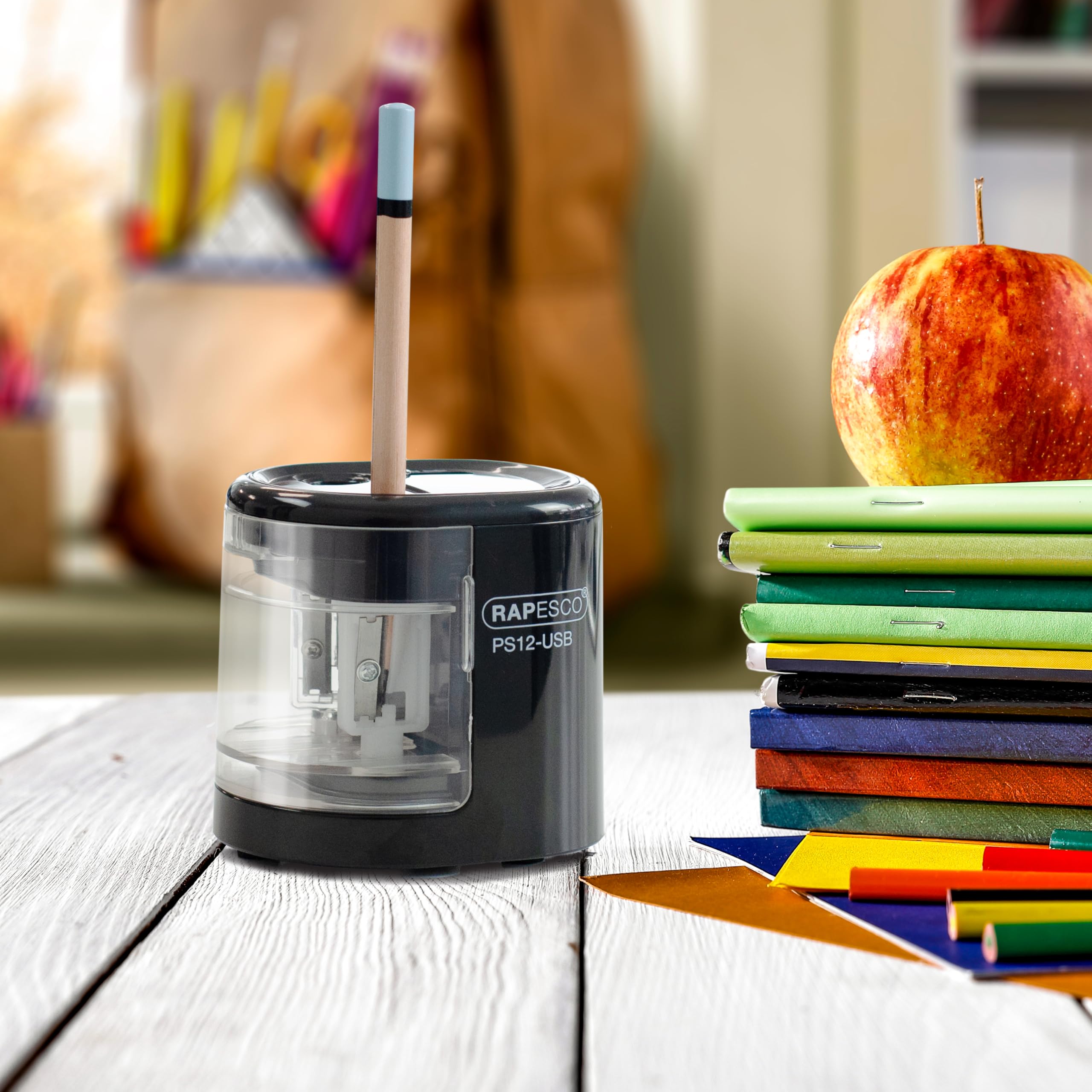 RAPESCO PS12-USB Automatic Electric Pencil Sharpener | Dual Hole | USB/Battery Powered | Powder Blue 5