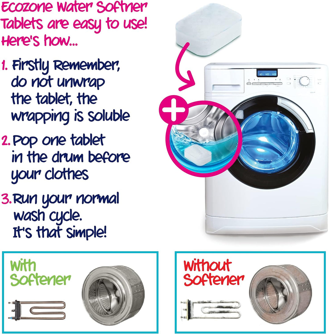 Ecozone Laundry Water Softener Tablets - 32 Pack De-scaler for Washing Machines