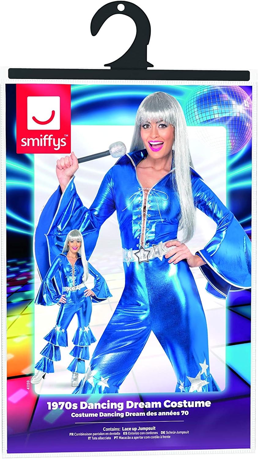 Smiffys 1970s Dancing Dream Costume - Blue Lace-Up Jumpsuit, Size 8-10 4