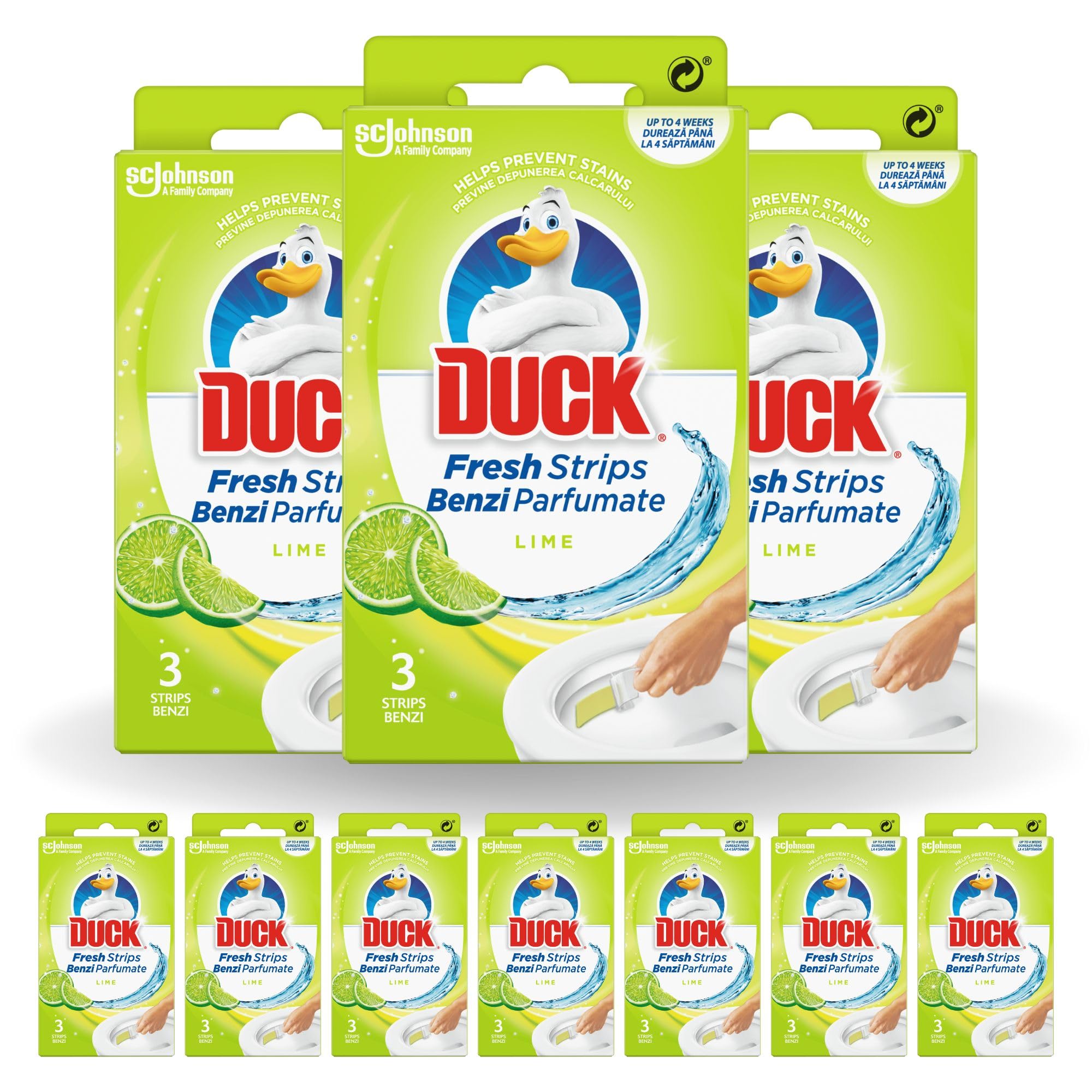 DUCK Toilet Fresh Strips Lime Scent - Pack of 10 (30 Strips) | Prevents Limescale & Germs | Long-Lasting Shine 1