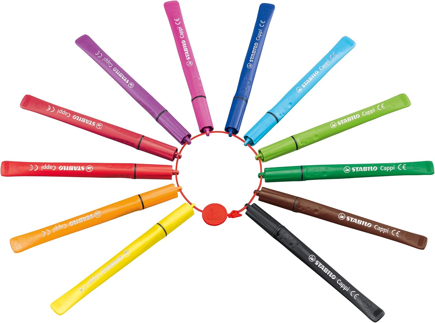 STABILO Cappi Felt Tip Pen Wallet - 12 Assorted Colors with Cap Ring for Kids 6