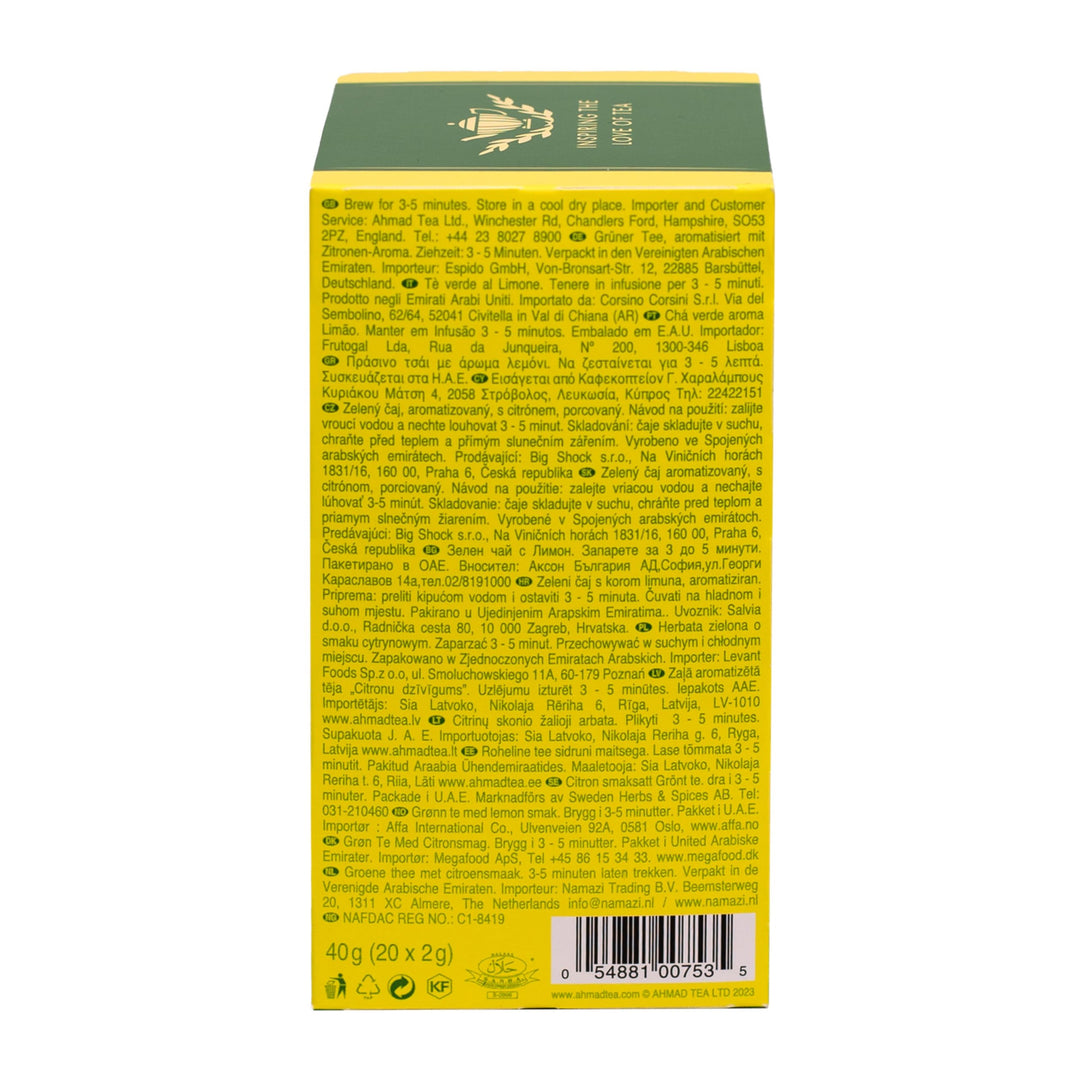 Ahmad Tea Lemon Vitality Green Tea | 20 Individually Foil-Wrapped Teabags | Fresh Citrus Green Tea Blend
