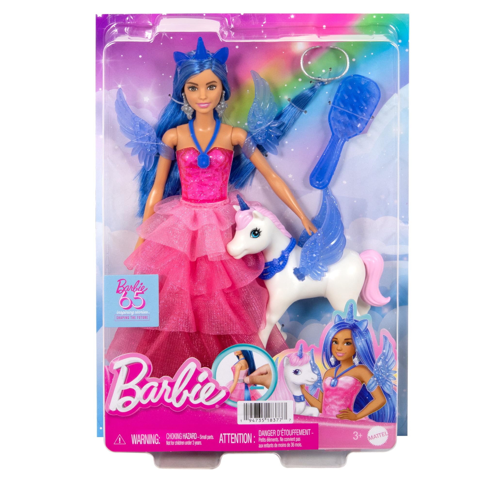 Barbie Unicorn Doll HRR16 - 65th Anniversary Alicorn with Blue Hair & Pink Gown 7