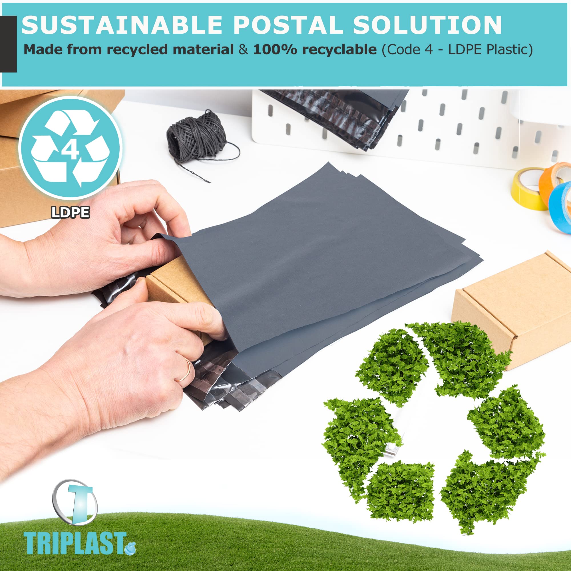 Triplast Plastic Mailing Postal Bags - 9 x 12 Inch Grey, Puncture Resistant | Pack of 100 6
