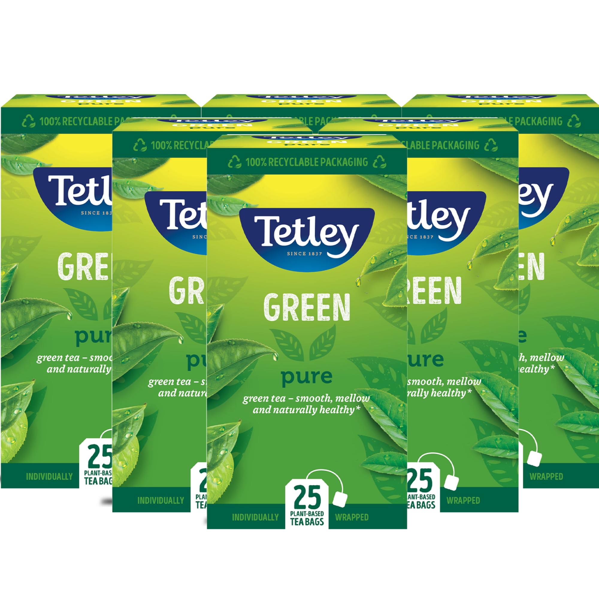 Tetley Pure Green Tea Bags - Naturally Smooth & Refreshing | 150 Bags (6x25) | Antioxidant-Rich 1