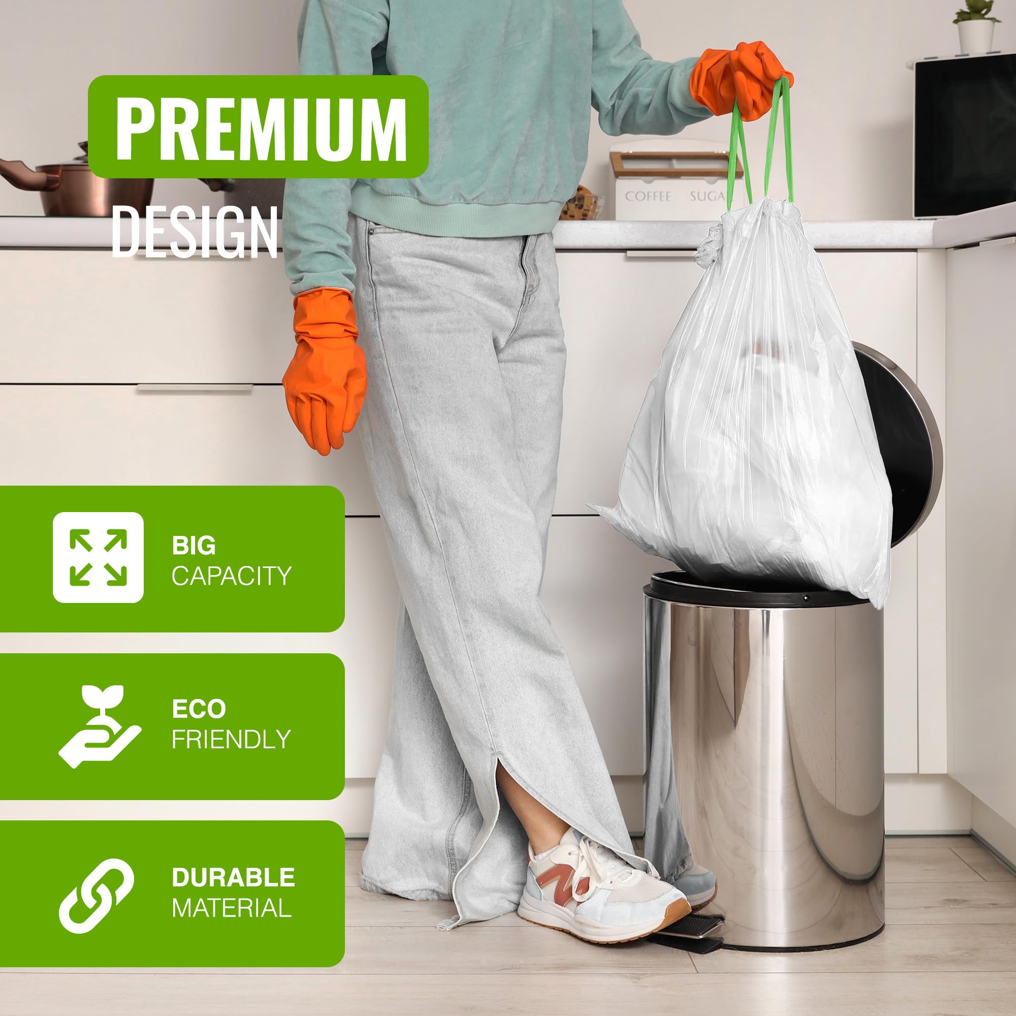 EcoBag 40 Pack White Kitchen Drawstring Bin Liner - 30L - 25 Microns - 232 Model 7