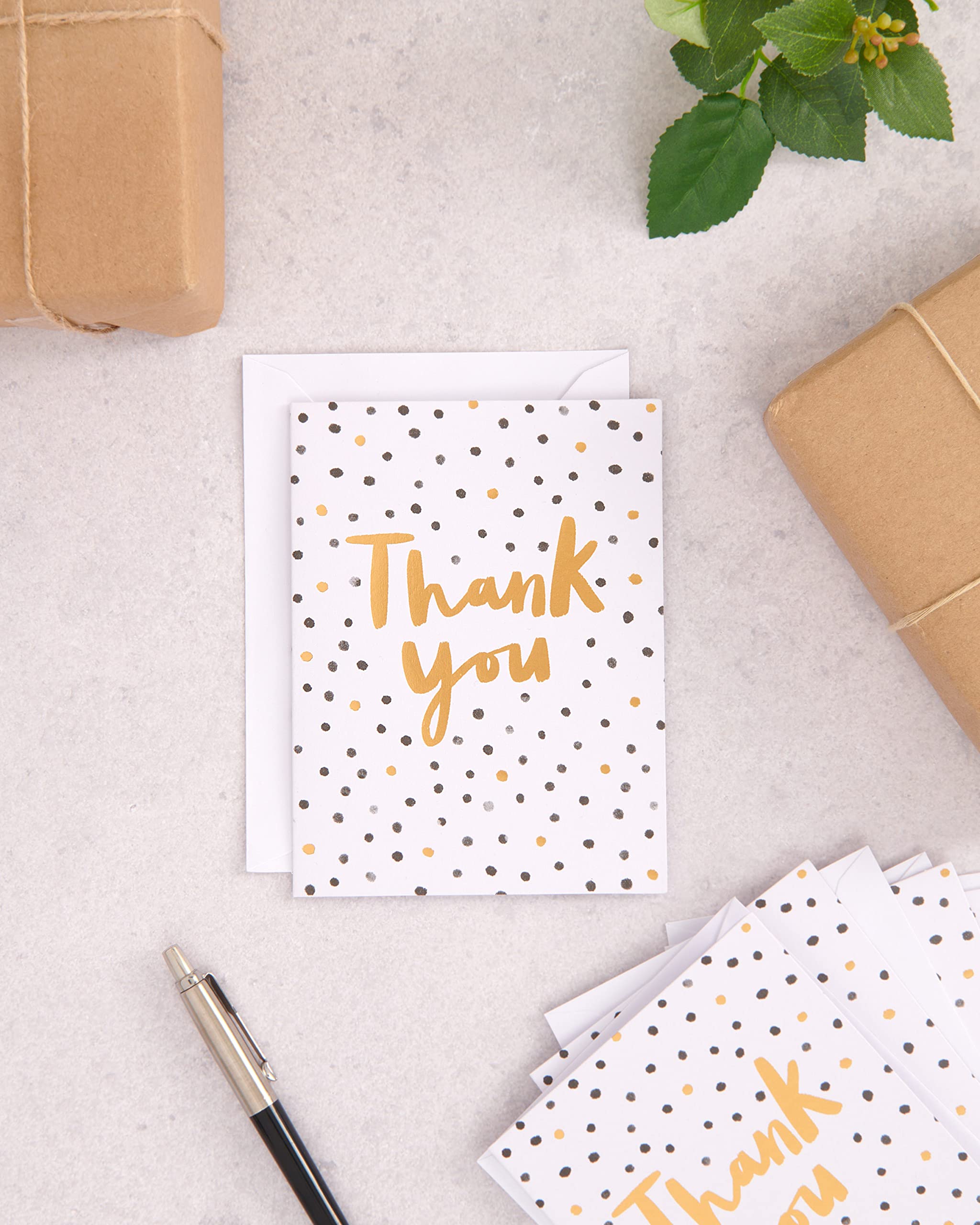 UK Greetings Thank You Cards - 10 Count, Black & Gold Spot Design | FSC Certified 2