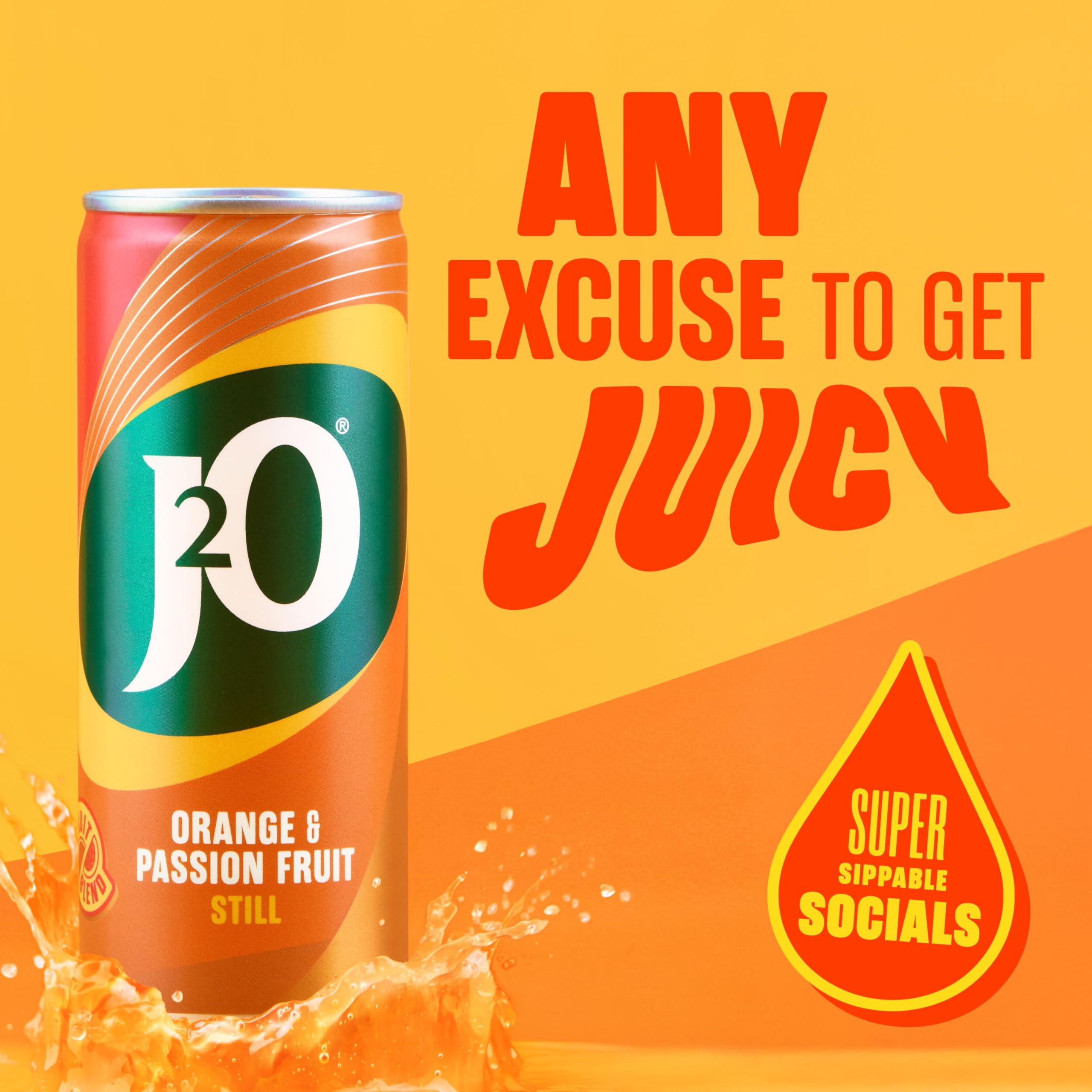 J2O Orange & Passion Fruit Juice - 4 x 250ml Cans | Low Calorie 2